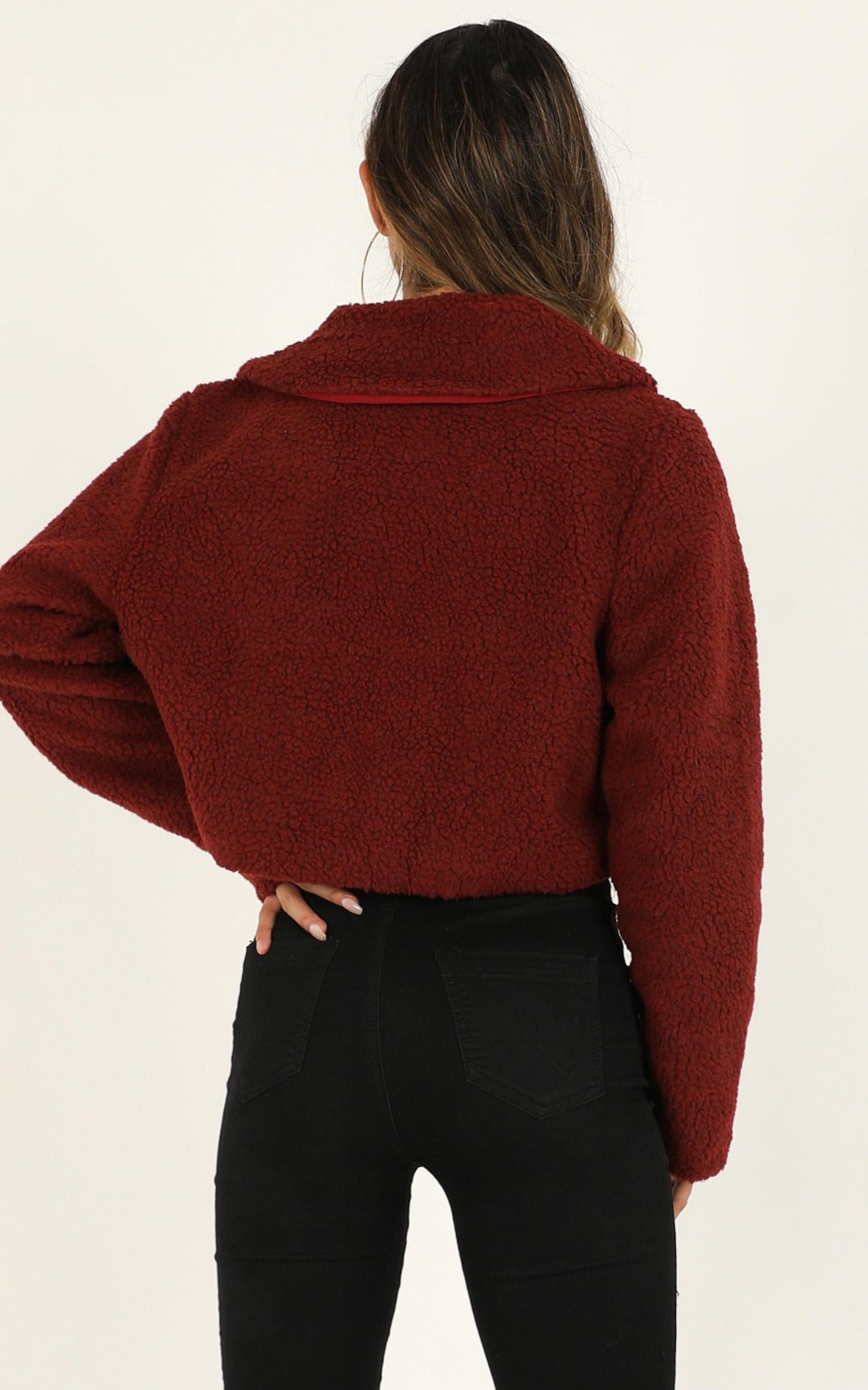 Forever Cuddling Jacket In Wine Teddy