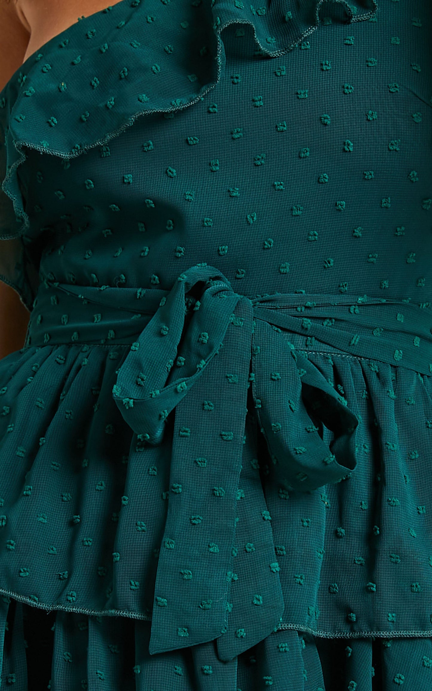Darling I Am A Daydream Mini Dress - One Shoulder Ruffle Dress in Emerald