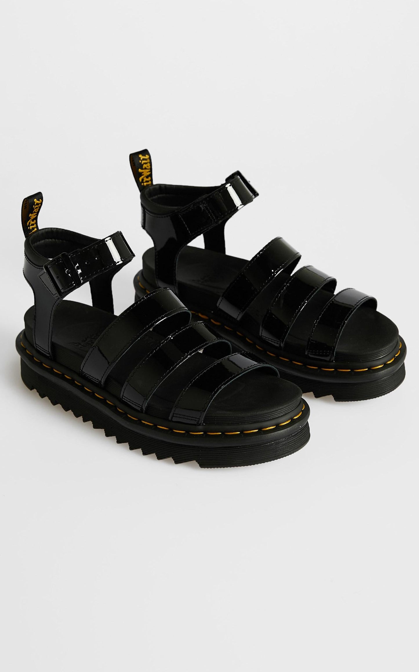 Dr. Martens - Chunky 3 Strap Sandal in Black Patent Lamper