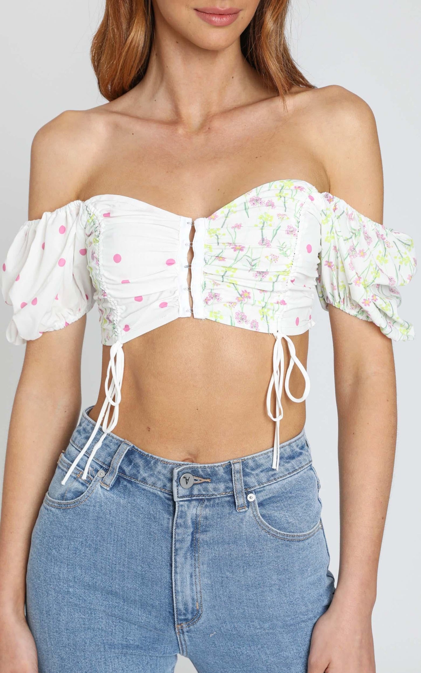 St Tropez Crop Top in White Floral