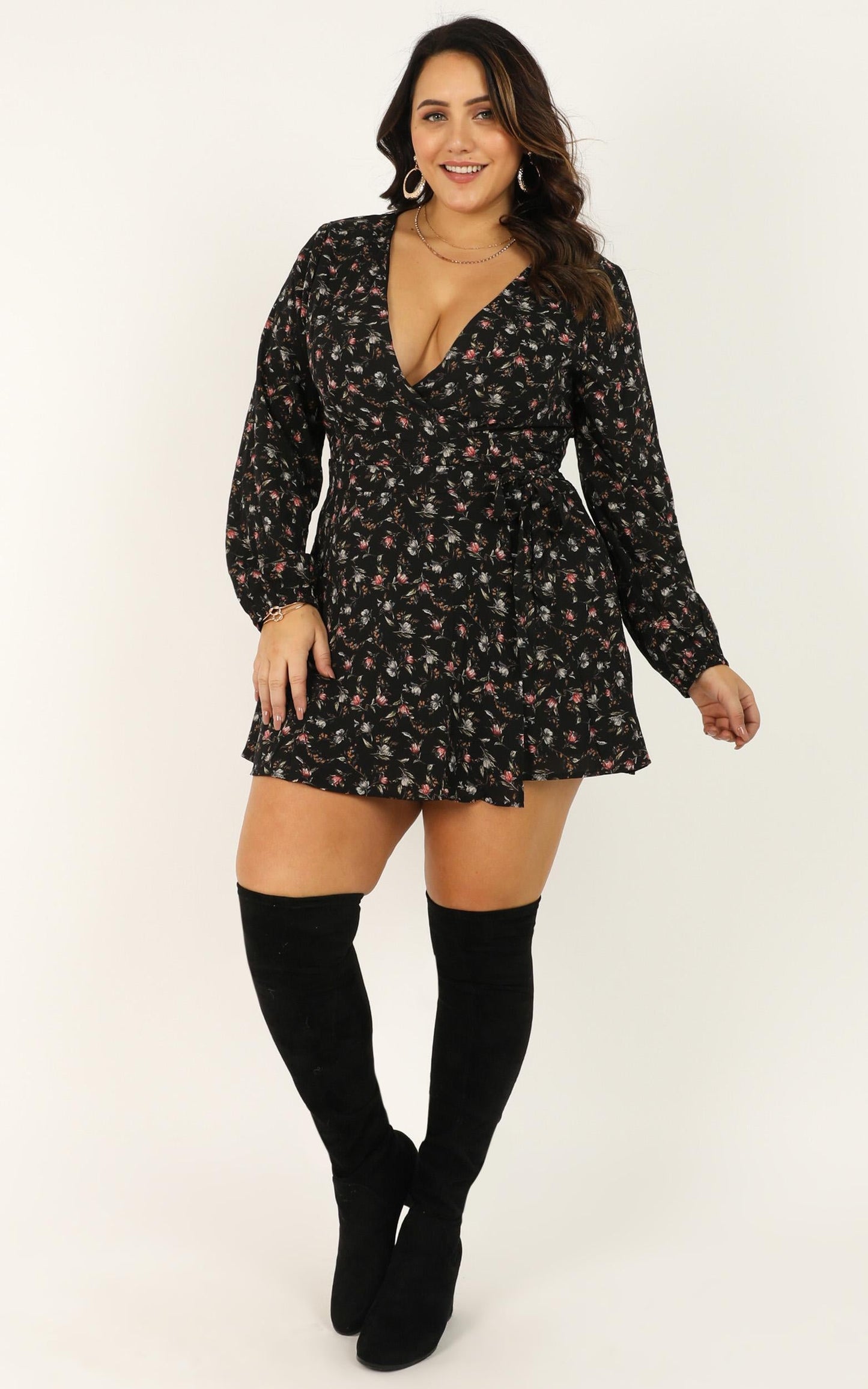 Cute Girl Playsuit in Black Floral