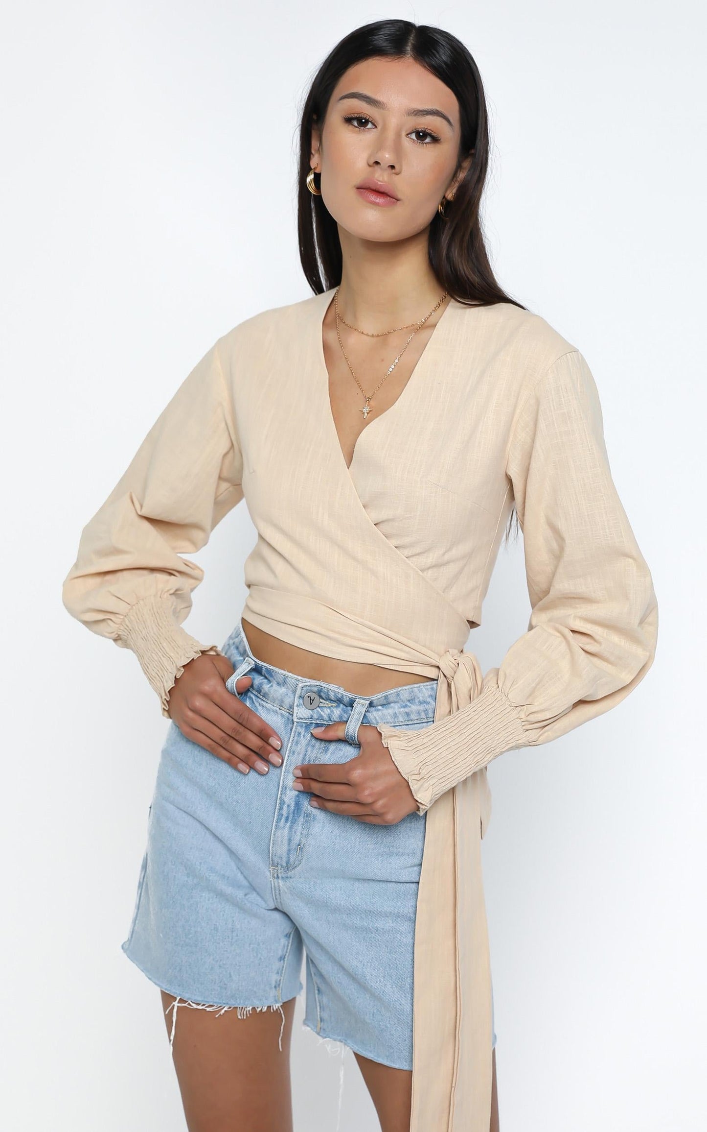 Eisley Top in Beige Linen Look