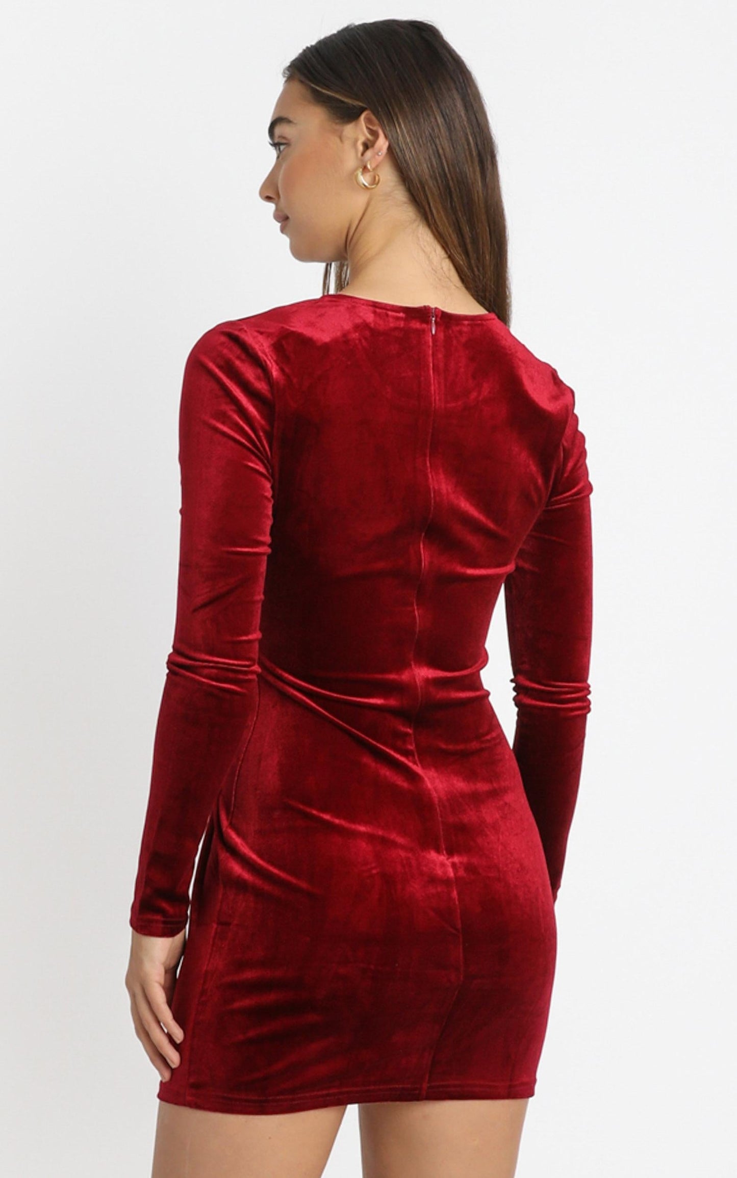Este Twist Waist Mini Dress in wine velvet