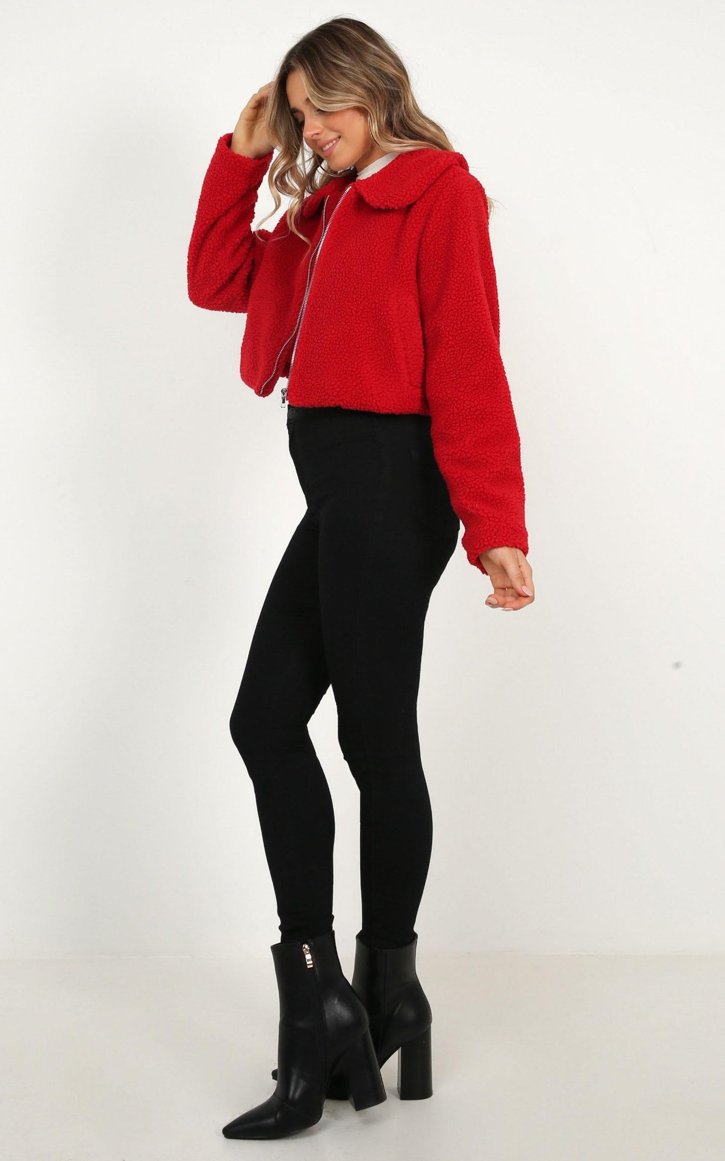 Forever Cuddling Jacket In Red Teddy