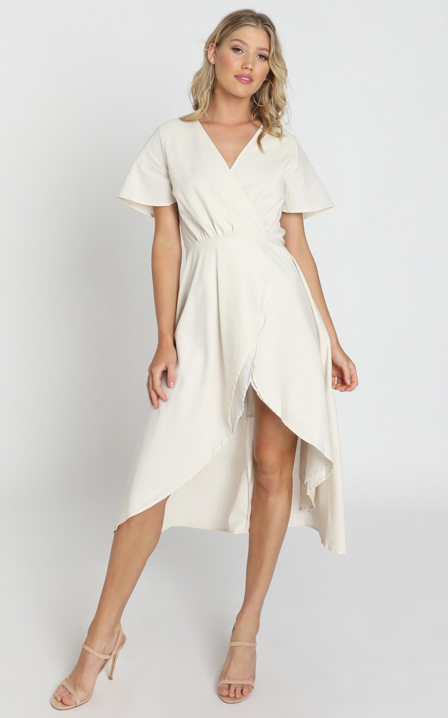 Fresh Look Wrap Maxi Dress In Beige Linen