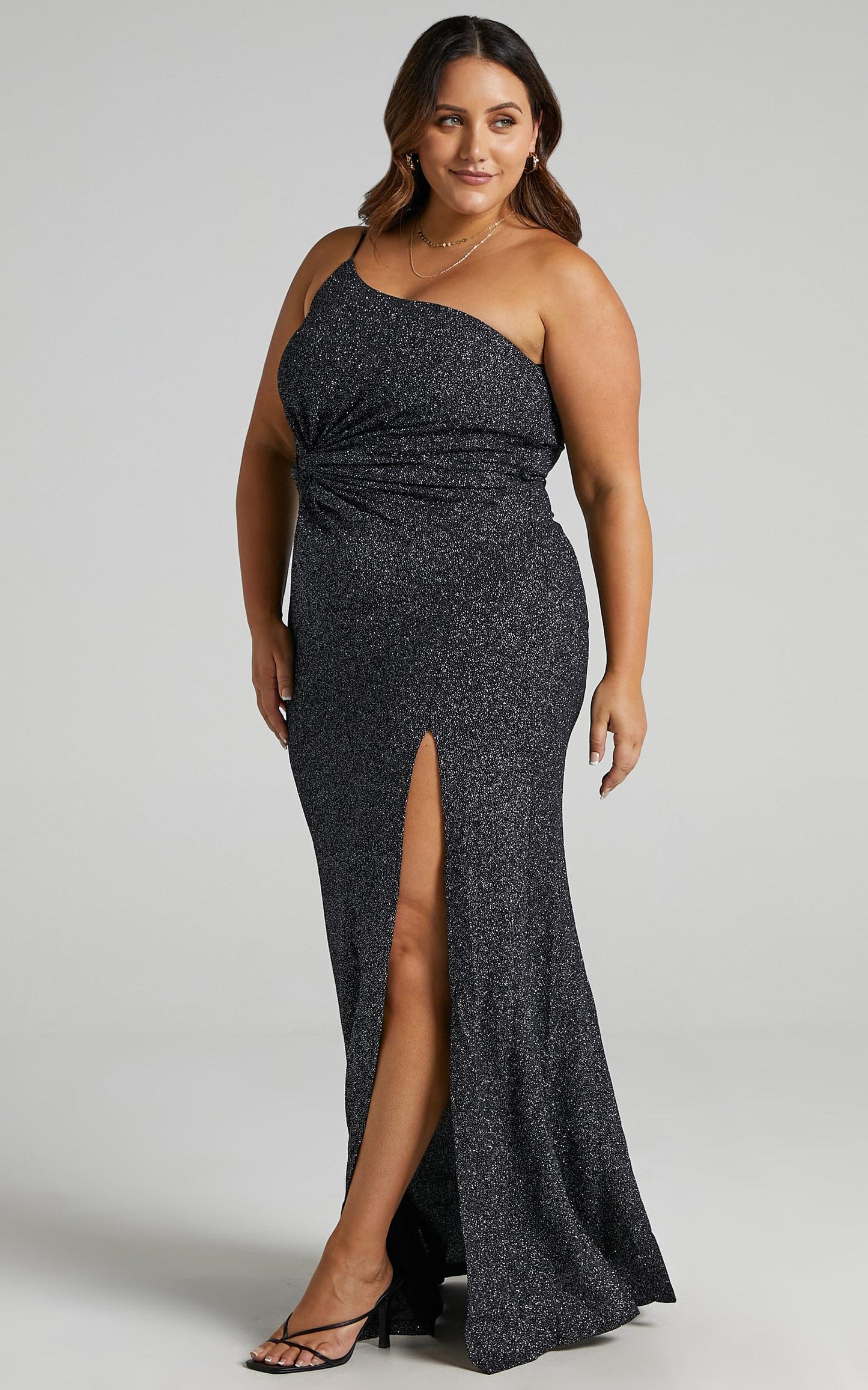 Gwen One Shoulder Maxi Dress in Black Sparkle