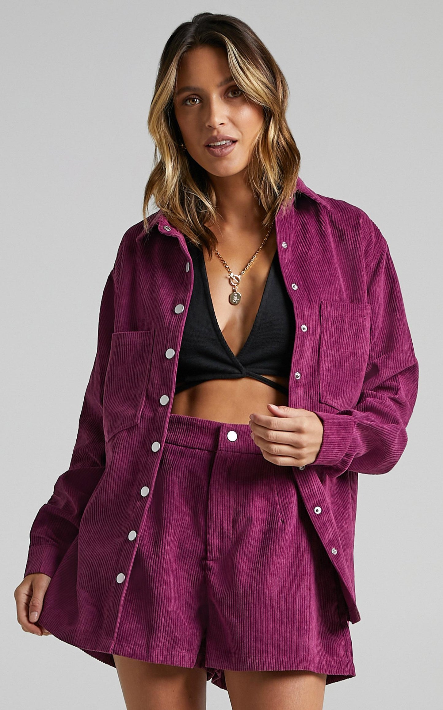 Hillevi Shacket - Corduroy Shacket in Mulberry