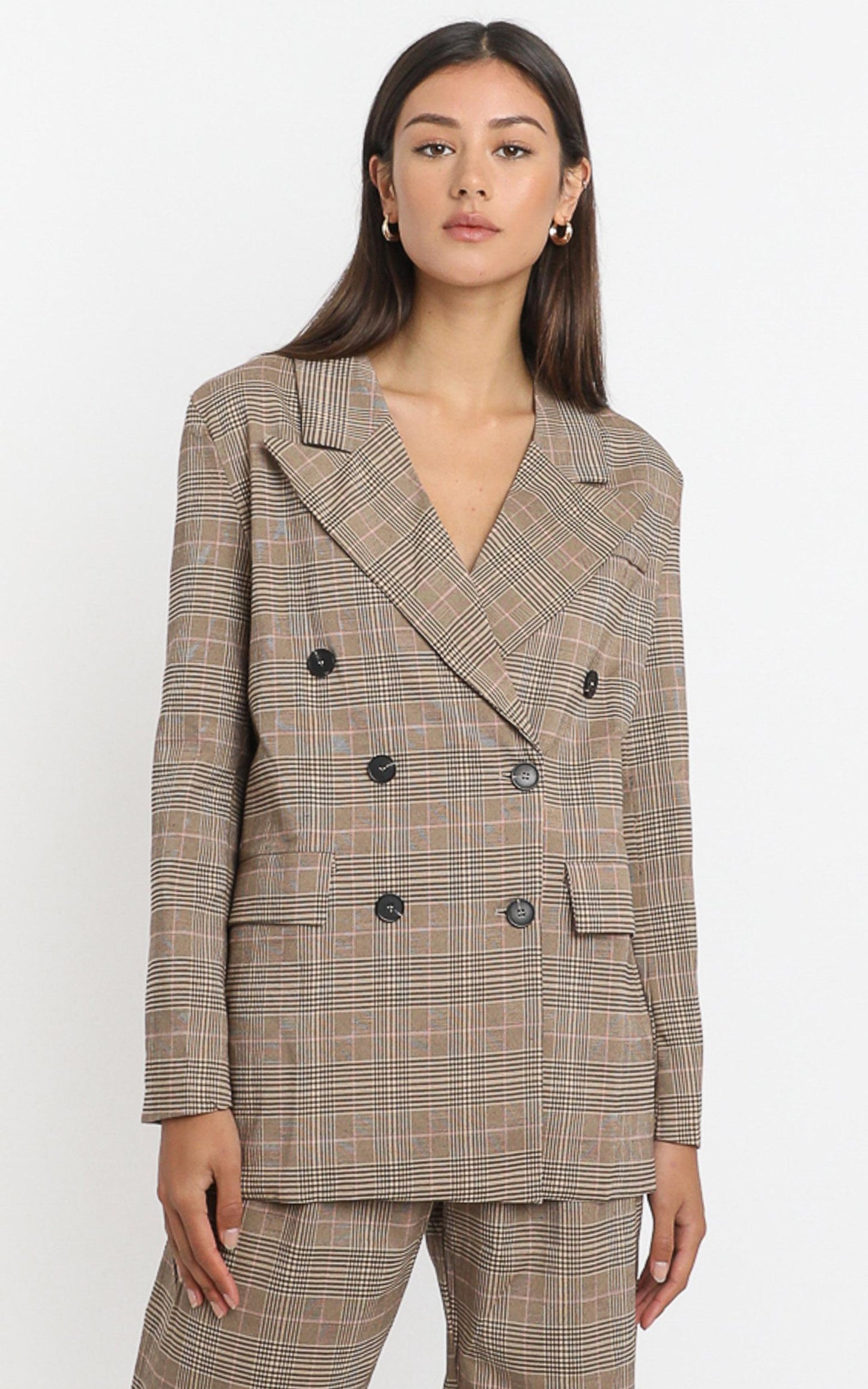 Kimmy Power Blazer in Beige Check