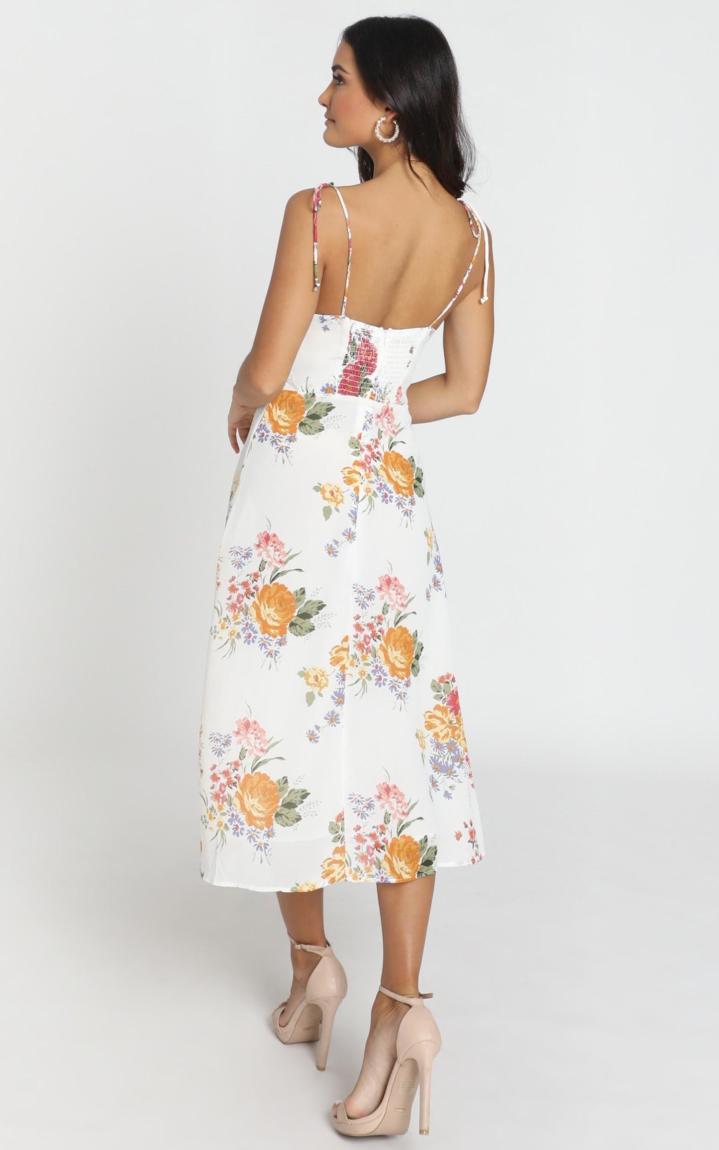Lacey Panelled Midi Dress in Multi Floral