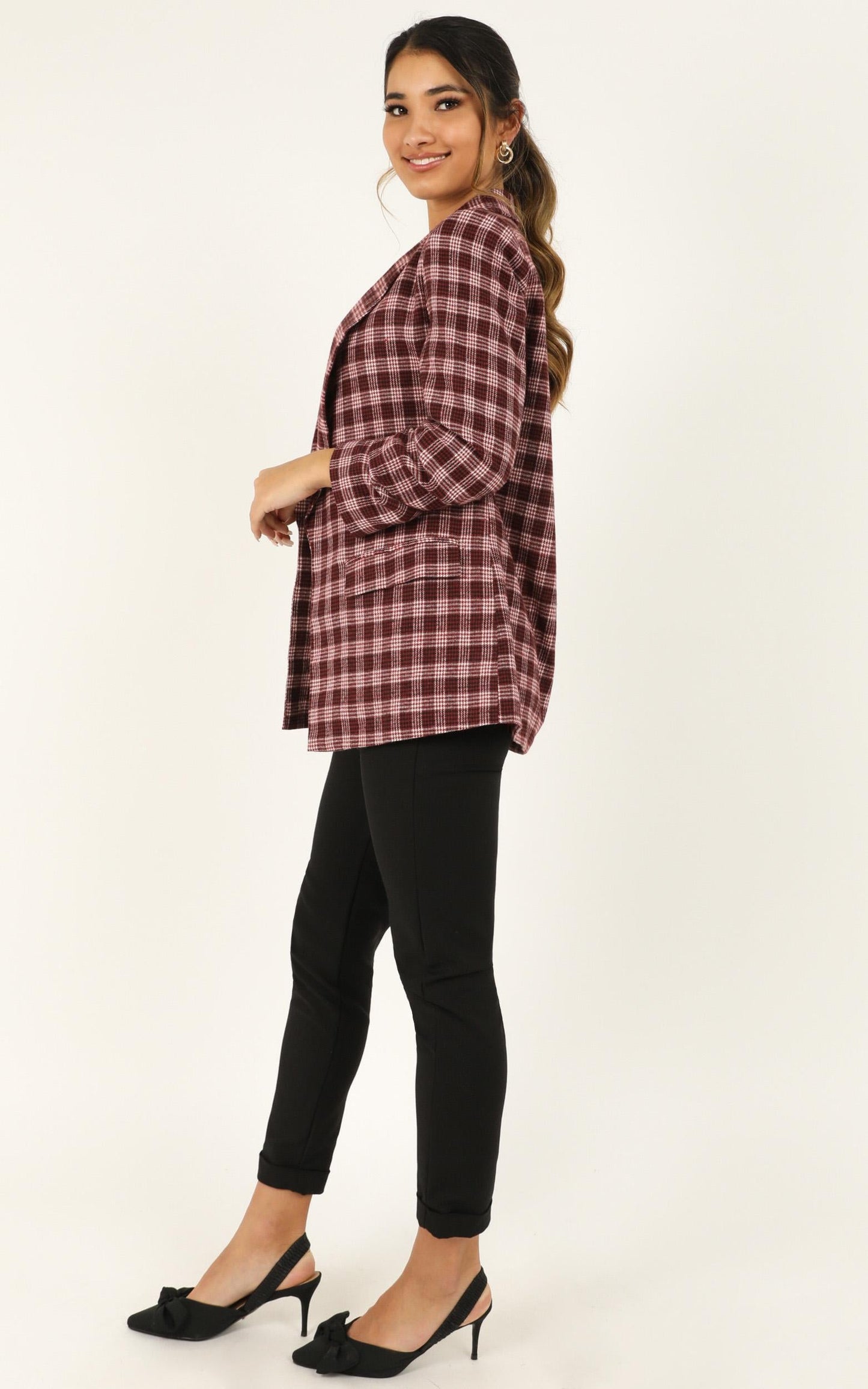 Late To Work Blazer In Wine Check