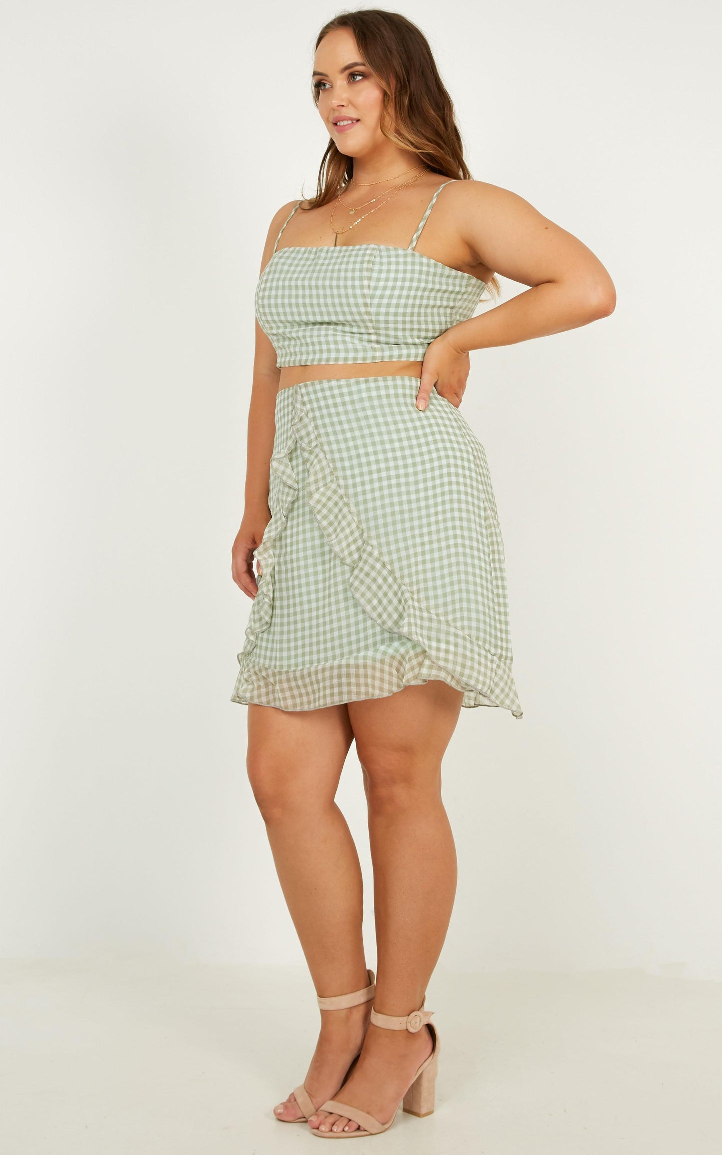 Likeminded Two Piece Set In Sage Gingham