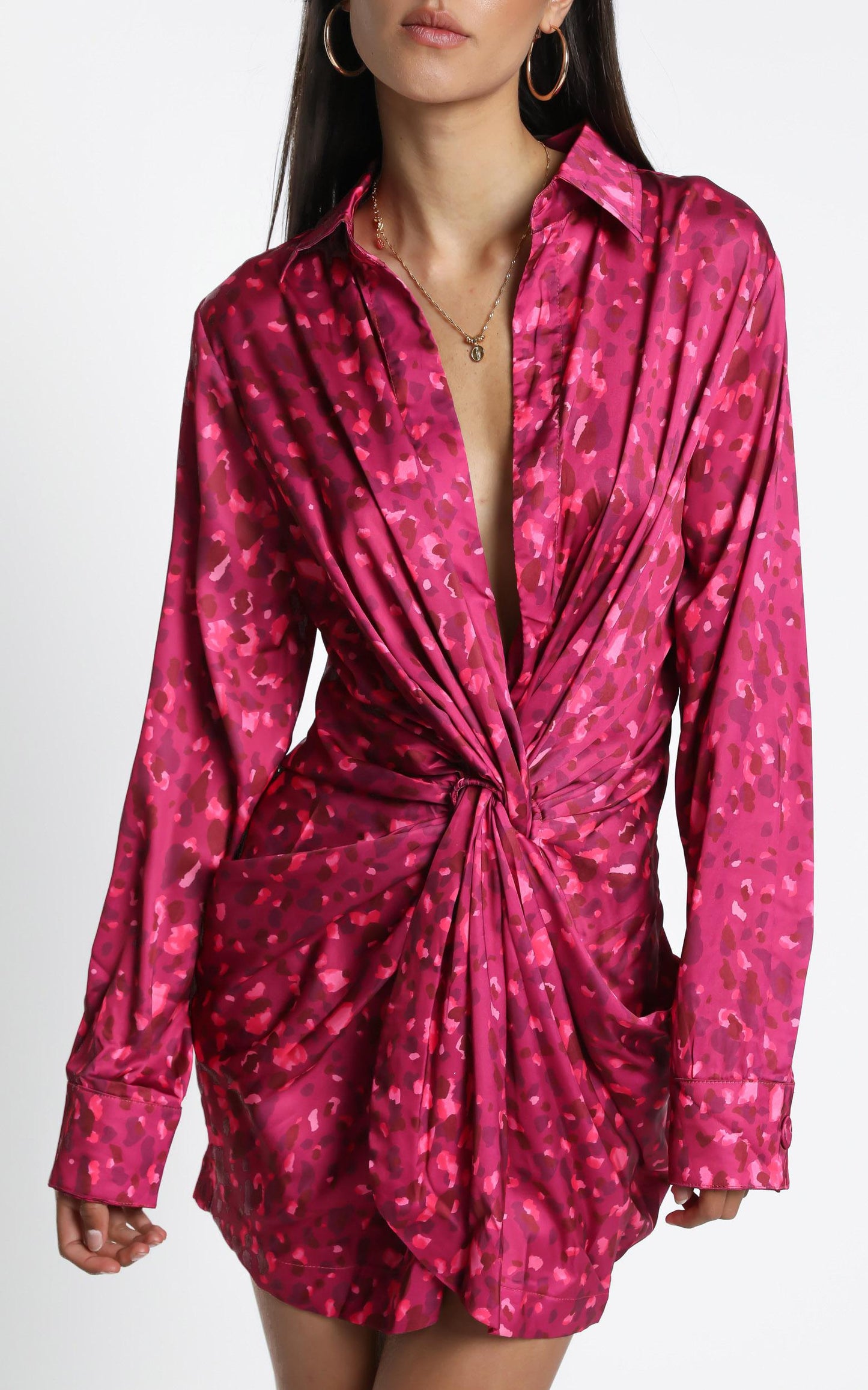 Lioness - Hey You Shirt Dress in Pink Leopard