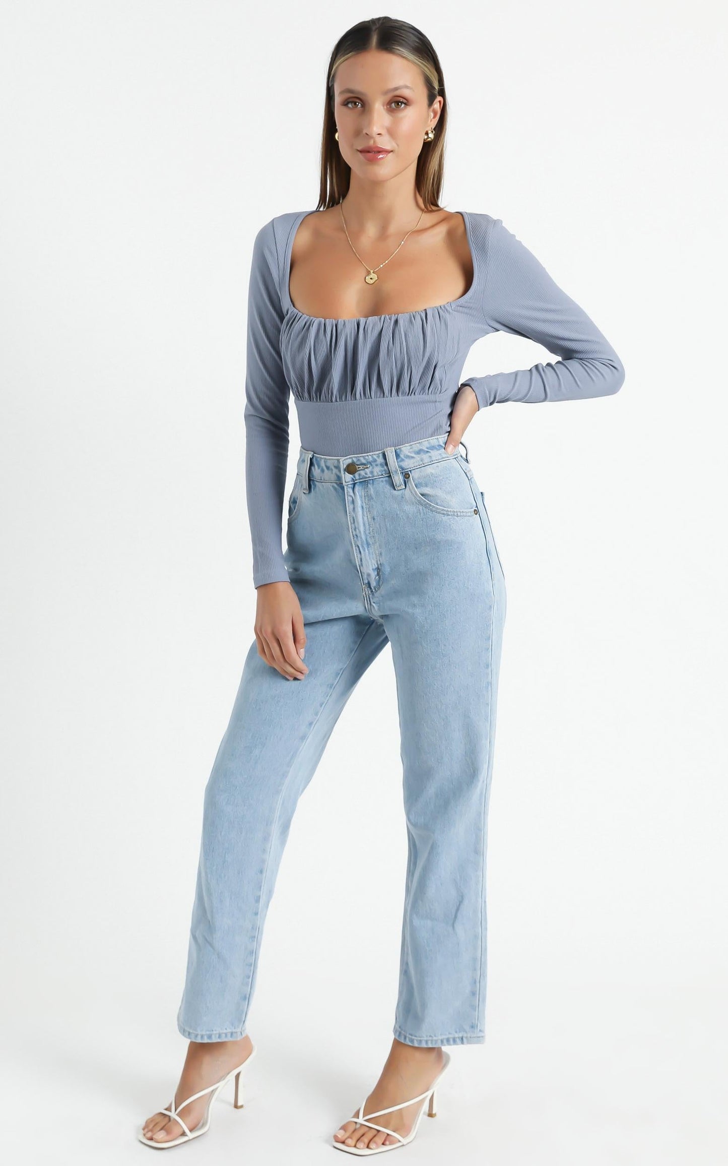 Maya Longsleeve Top in Dusty Blue