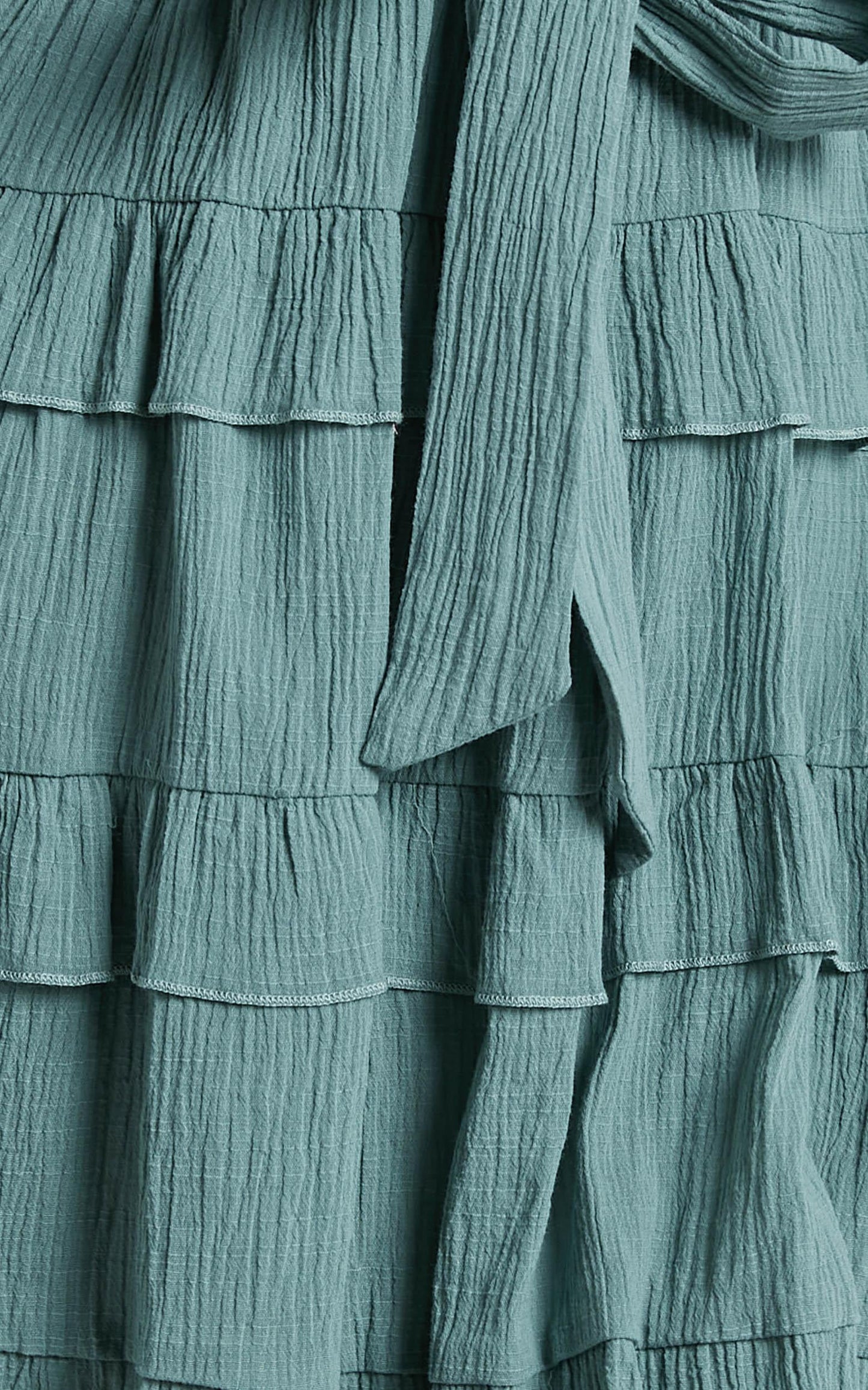 Meet Me In The Sun Mini Dress - Tie Waist Tiered Dress in Sage