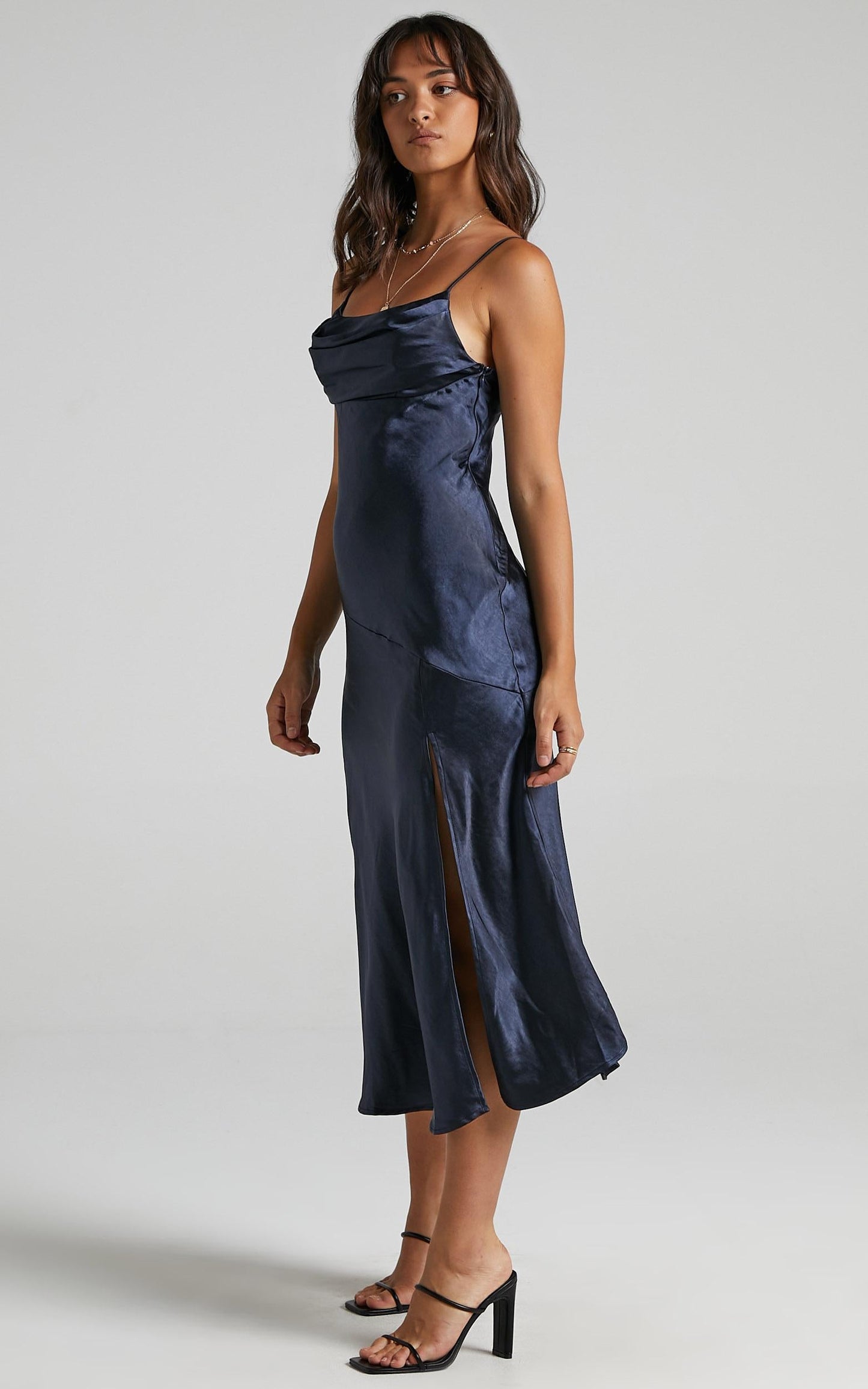 Monica Dress in Navy Satin