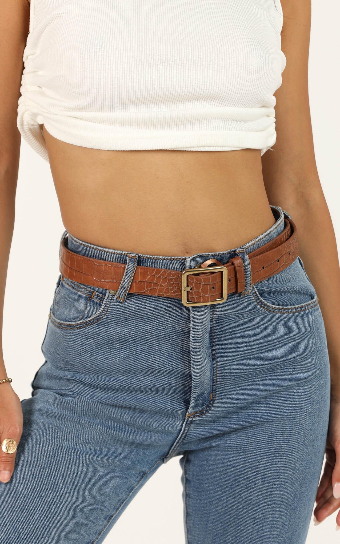 Nothing But Love Belt In Tan Croc And Gold