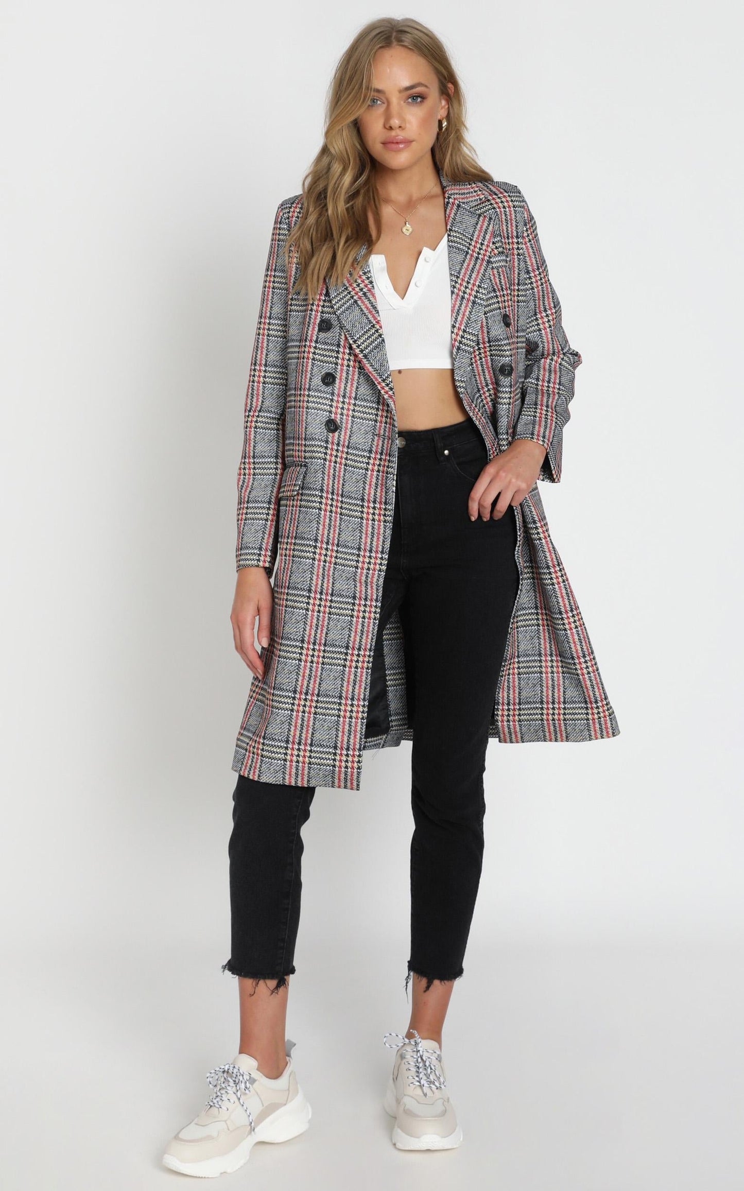 Pernille Checked Coat in Grey Check