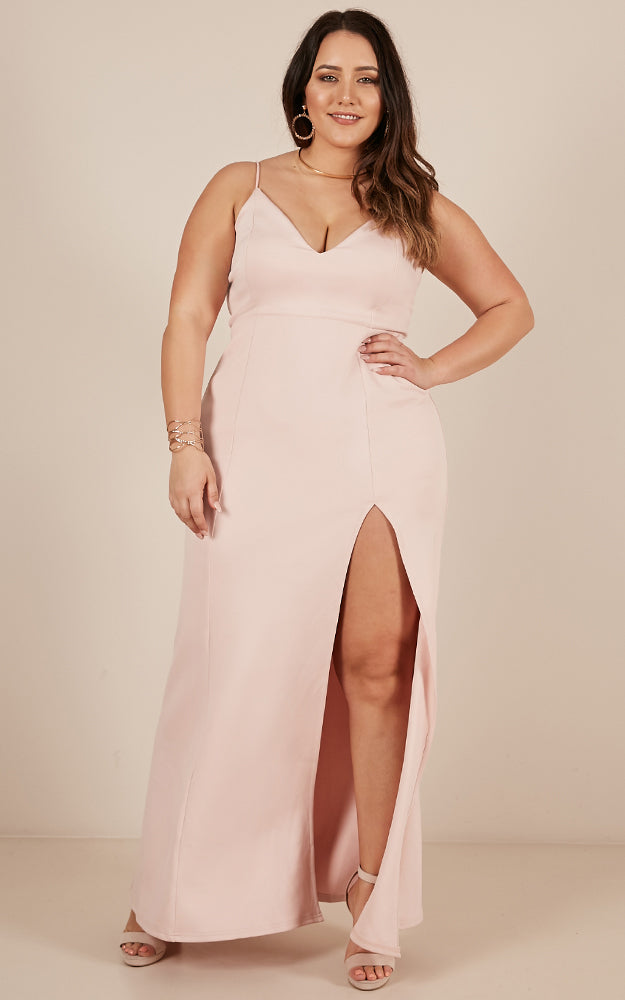 Dare To Dream Split Maxi Dress in Blush