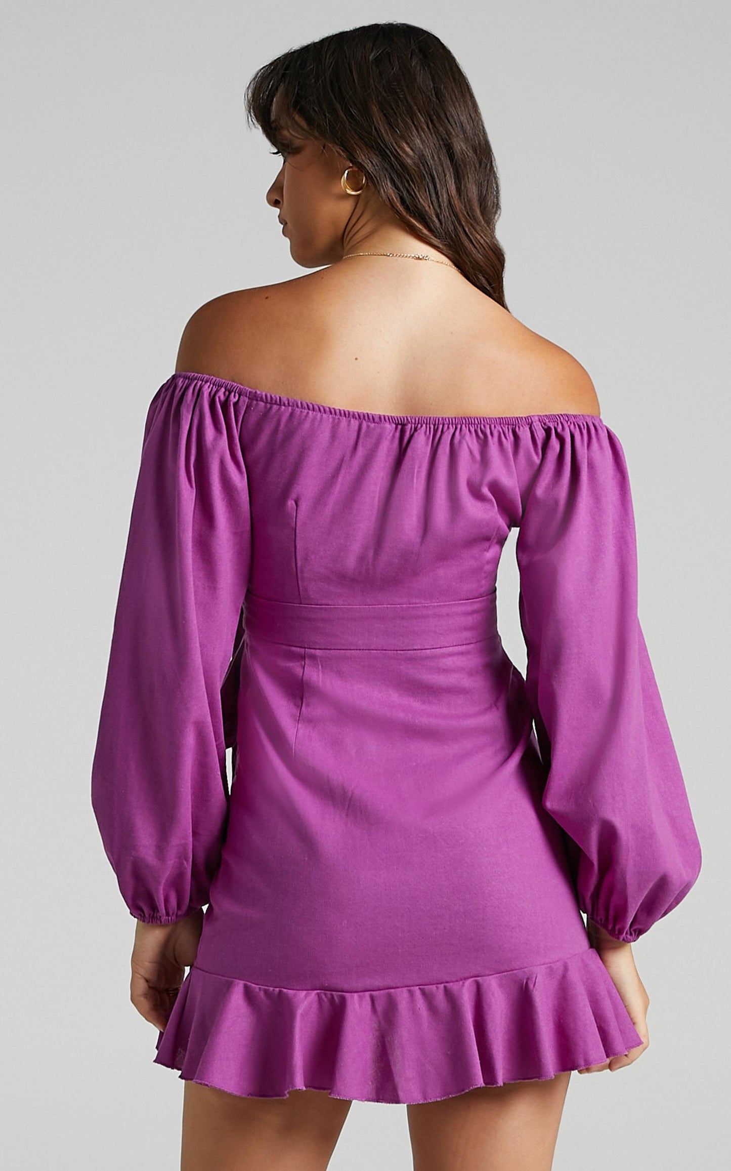 Cant Move On Off Shoulder Mini Dress in Dark Orchid