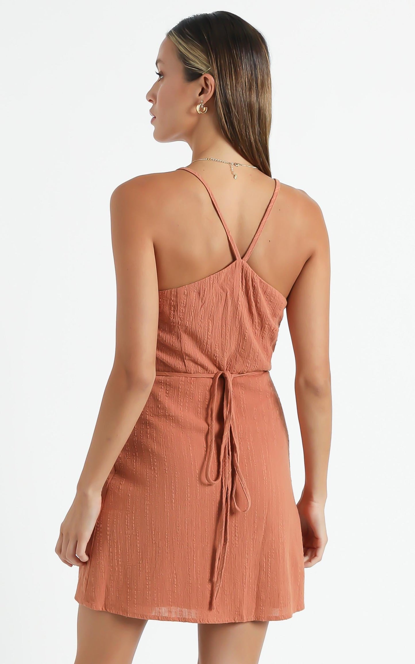 Whisper It Dress In Rust Linen Look