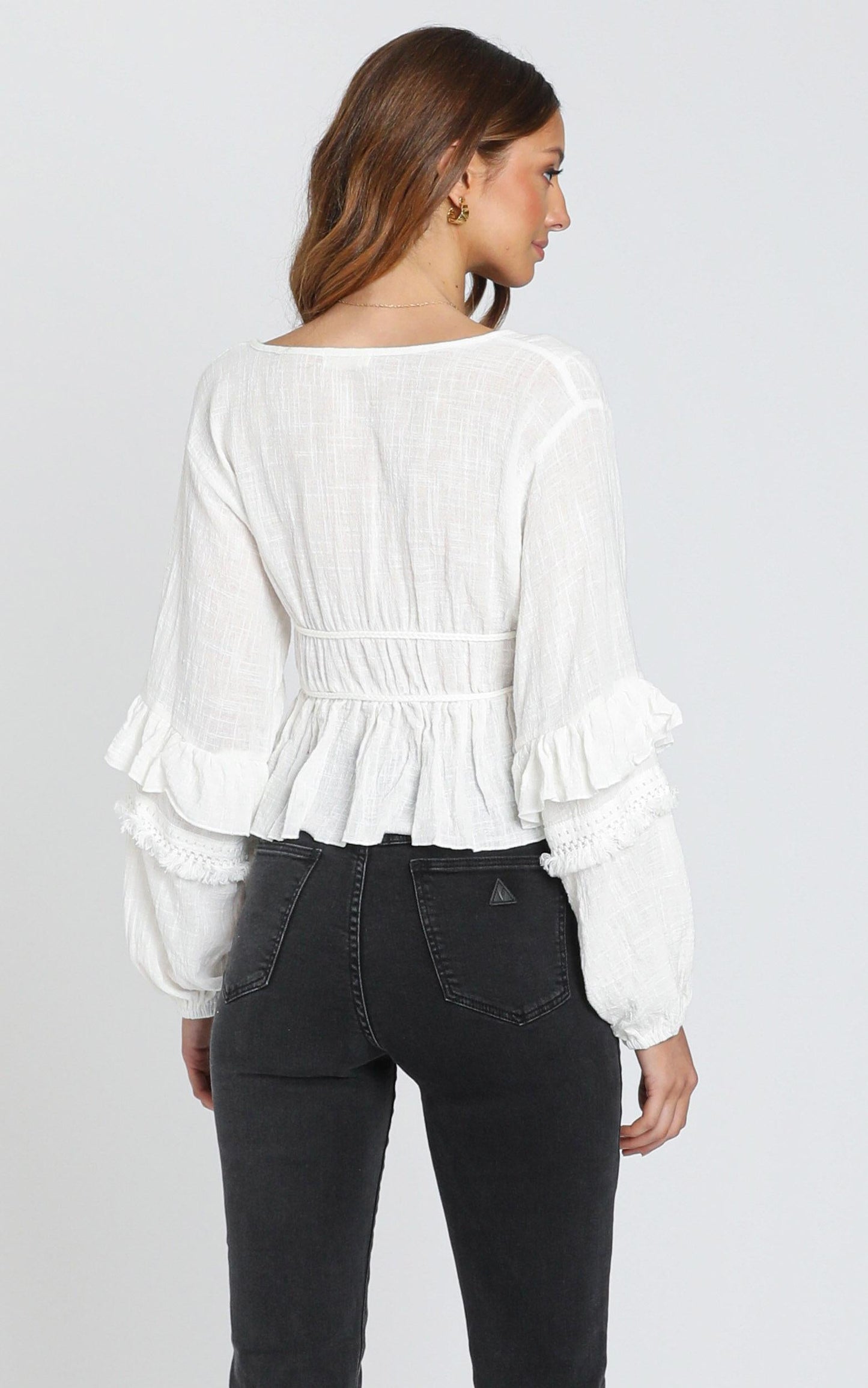 Rana Trim Detail Top in White