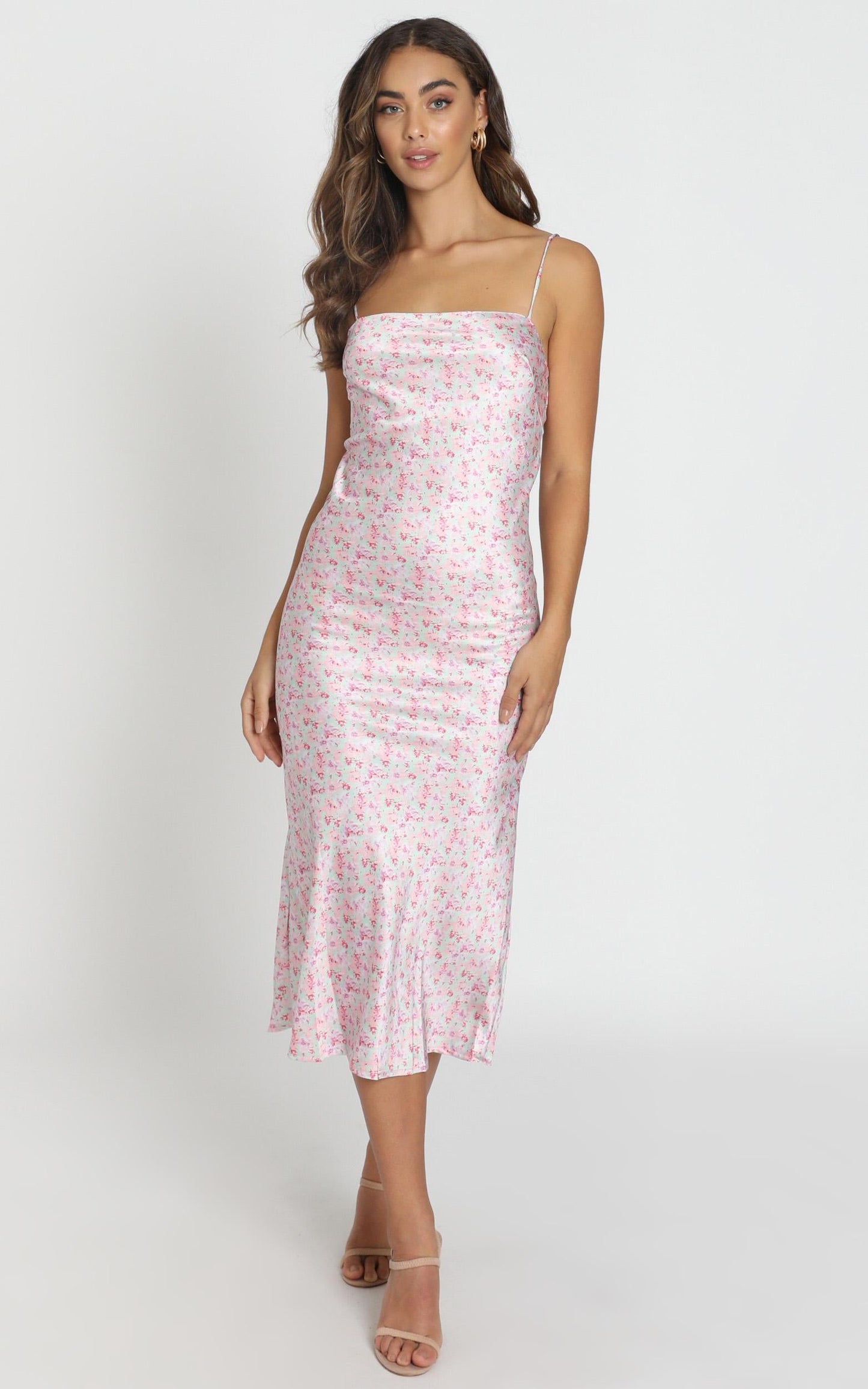 Regina Satin Slip Dress in Pink Floral