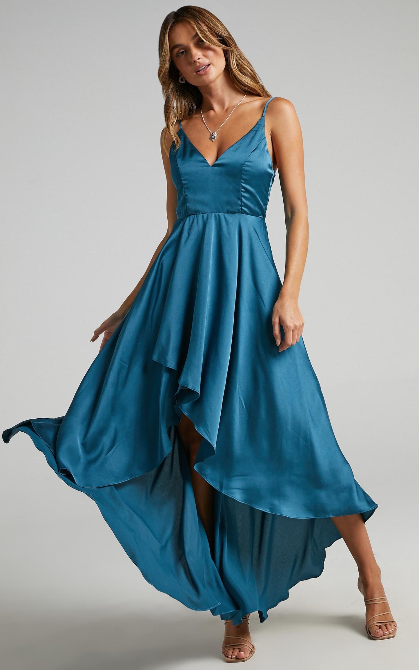 Light The Way Dress in Teal Satin