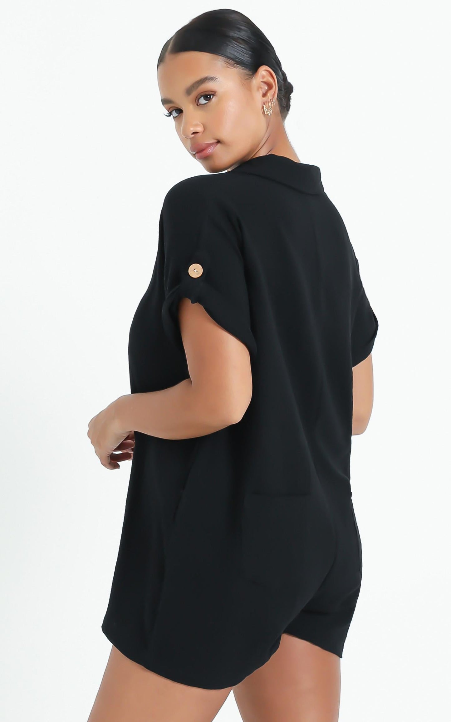Reta Textured Playsuit In Black