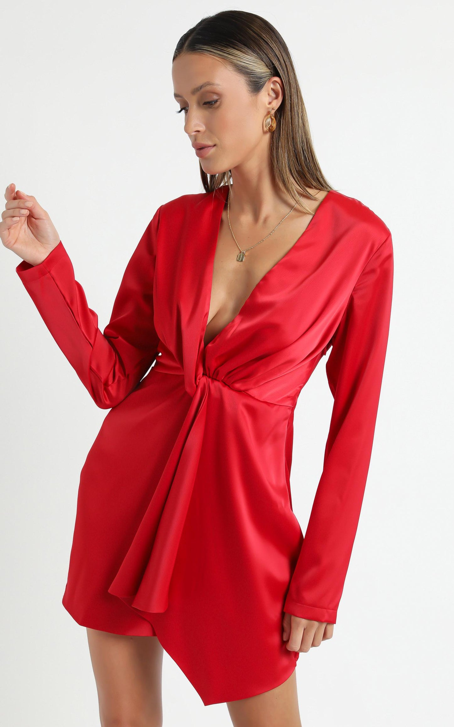 Stop Thinking About It Dress in Red Satin