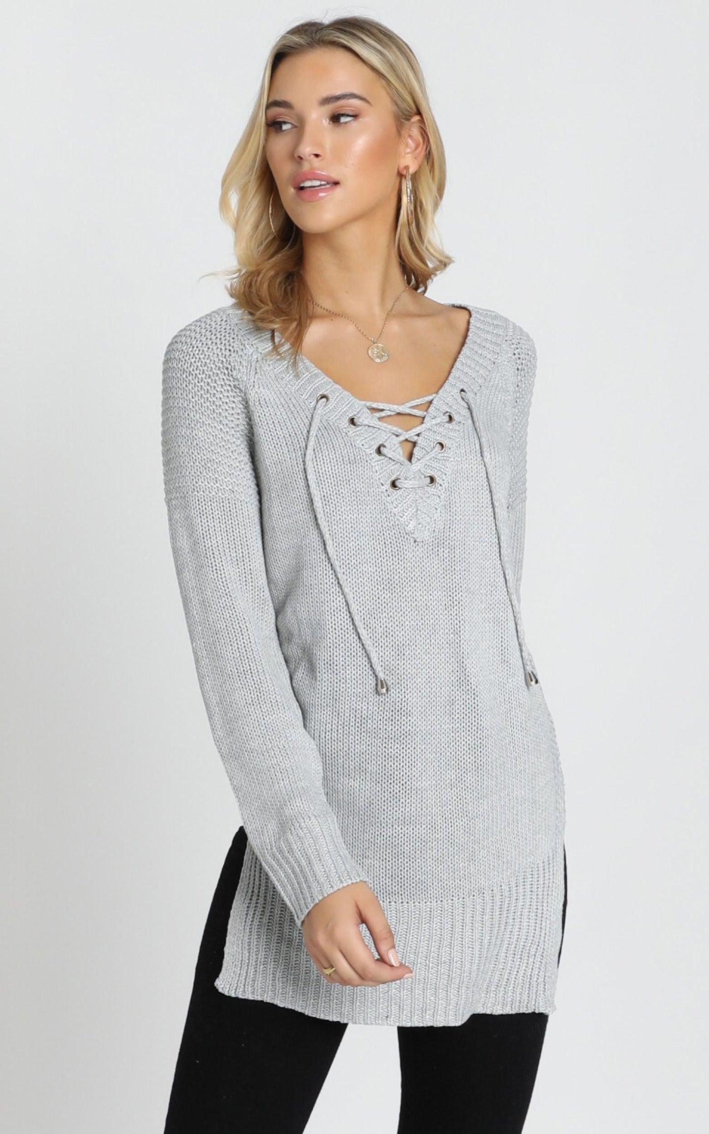 Sewn In Knit Sweater in Grey