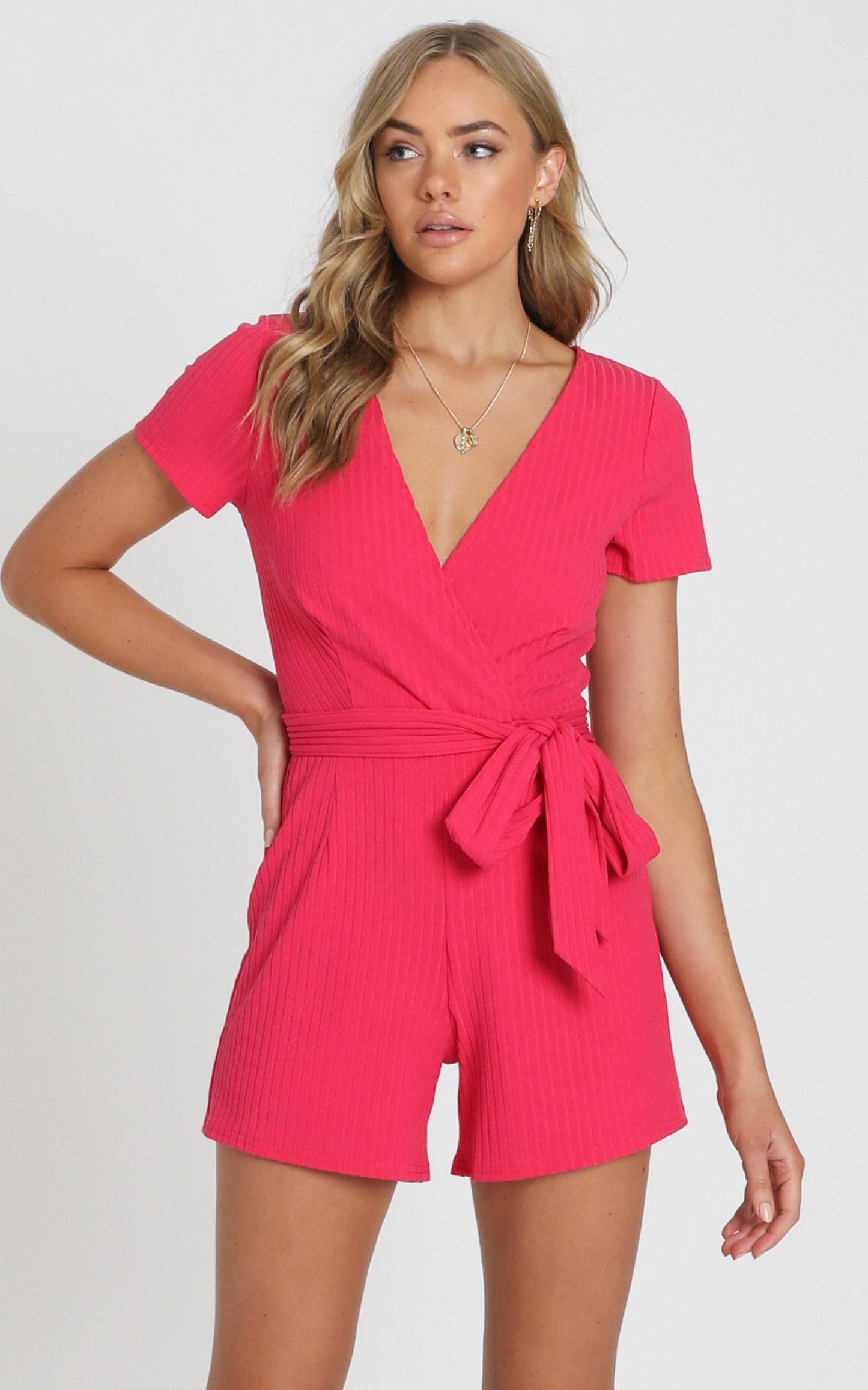 Star Gal Playsuit In Hot Pink Rib
