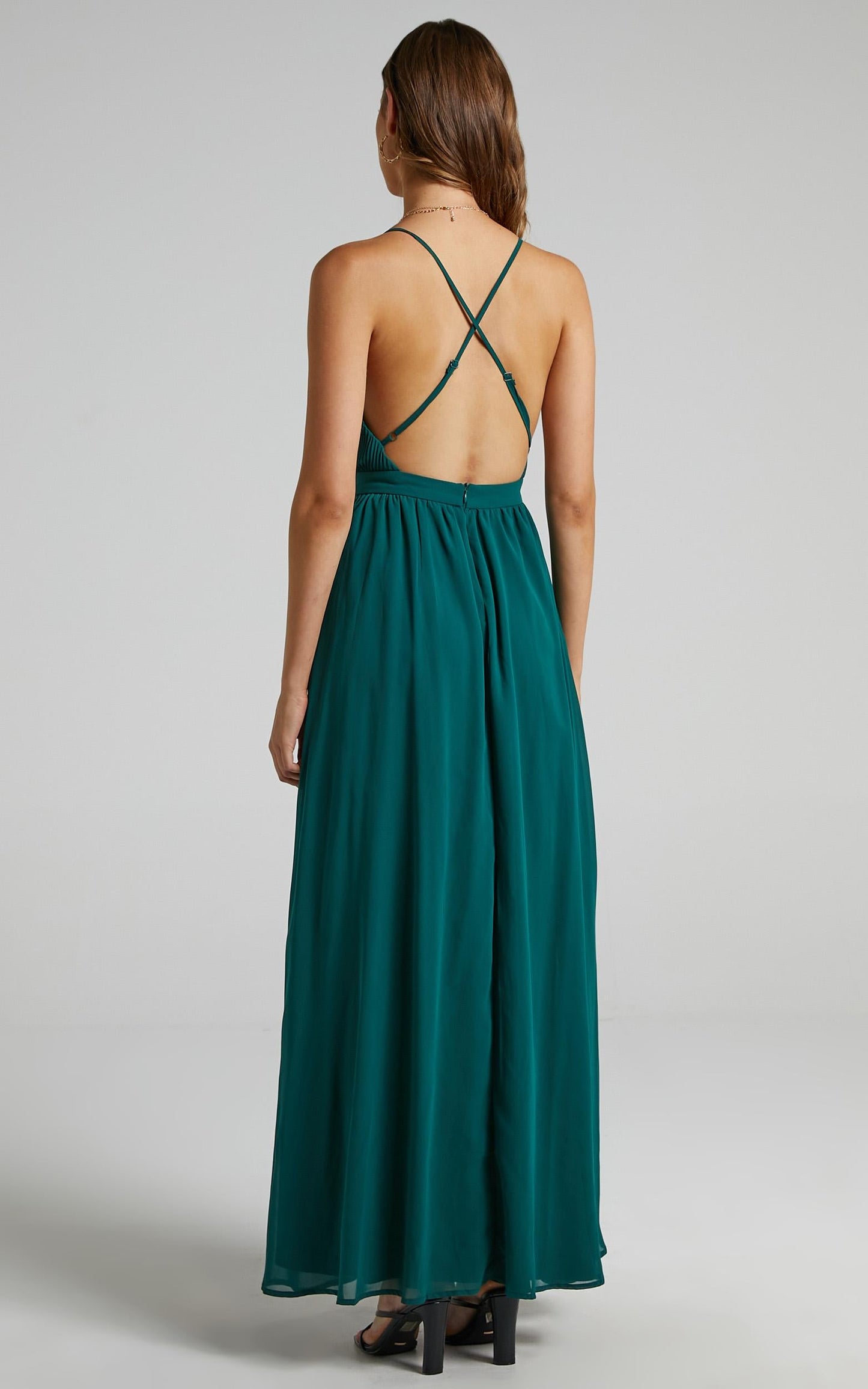 Shes A Delight Midi Dress - Plunge Thigh Split Dress in Emerald