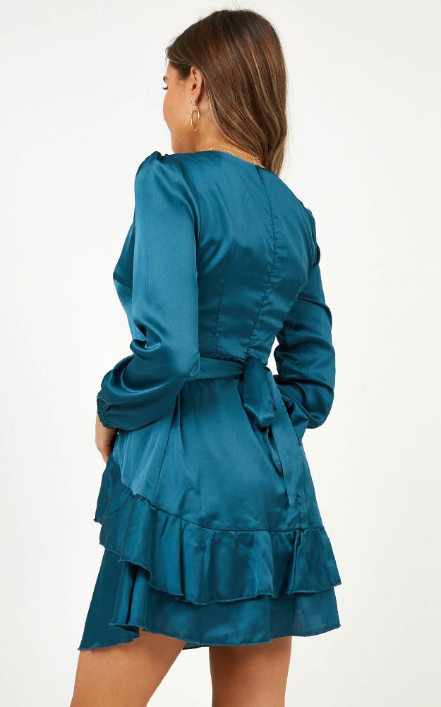 White Lies Dress In Teal Satin