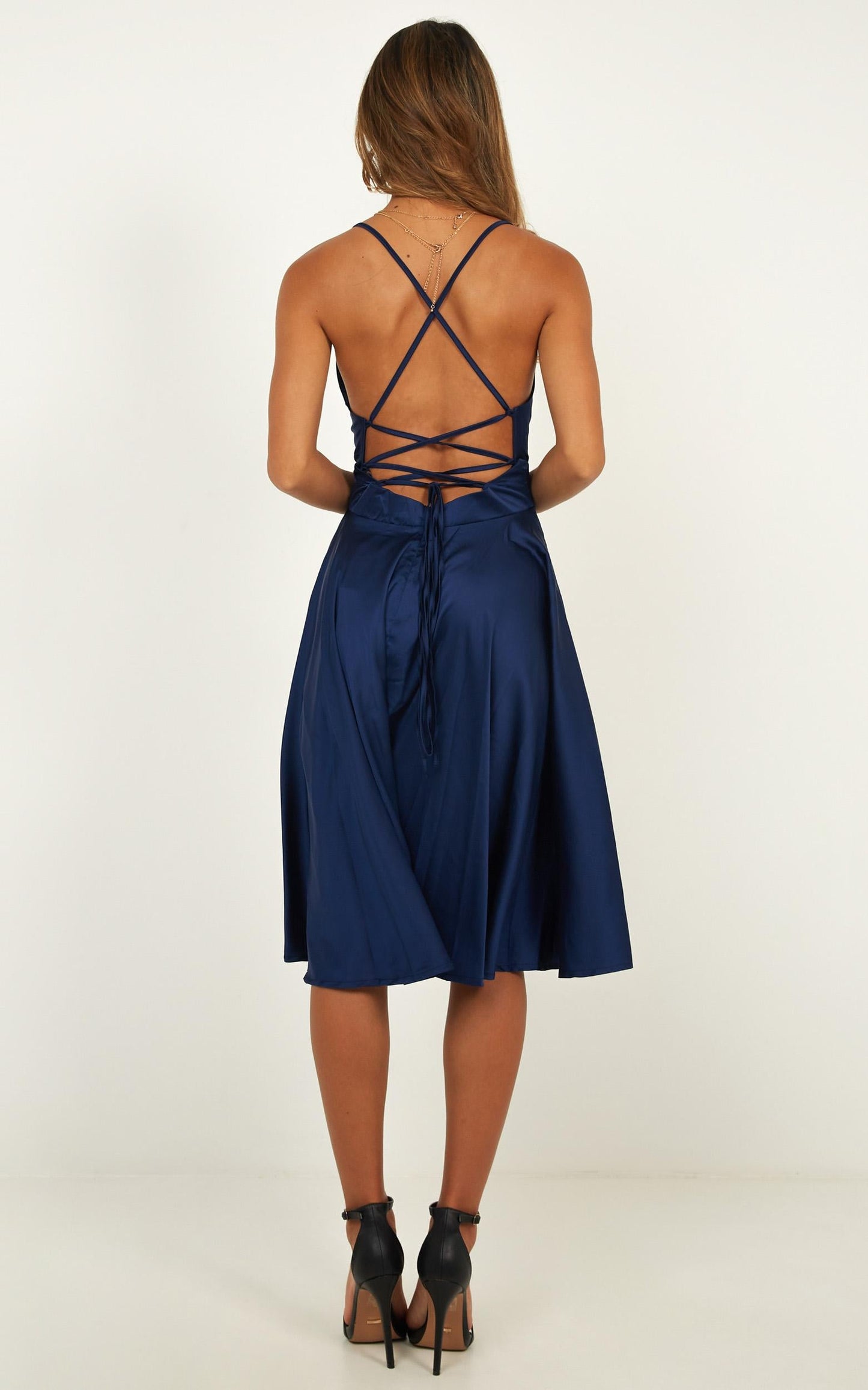 Something In The Water Dress In Navy Satin