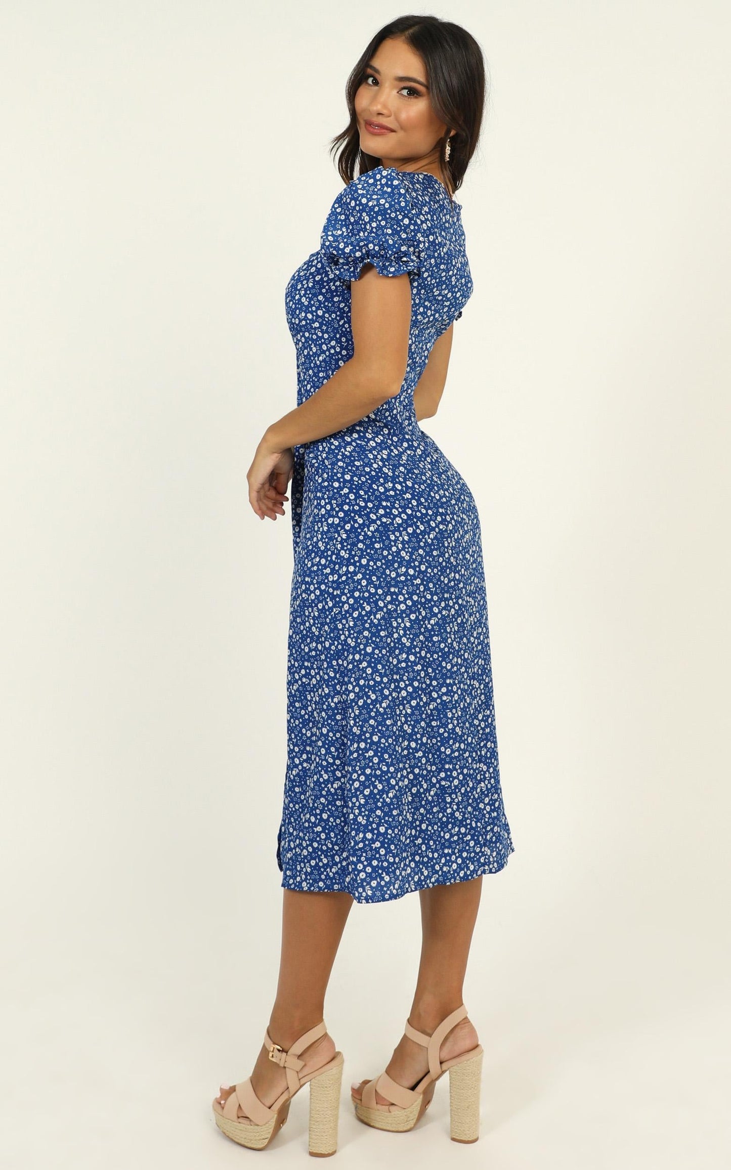 Stay Committed Dress In Blue Floral