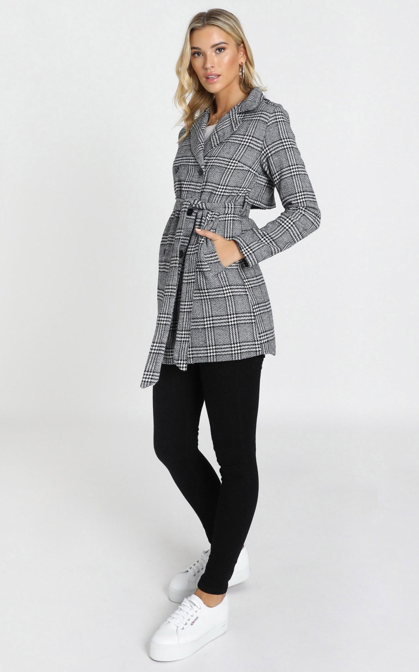 Stay Beside Me Coat In Grey Check