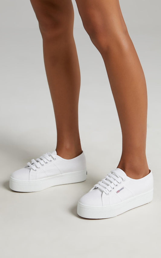 2790 ACOTW Linea Up And Down Platform Sneakers in White Canvas