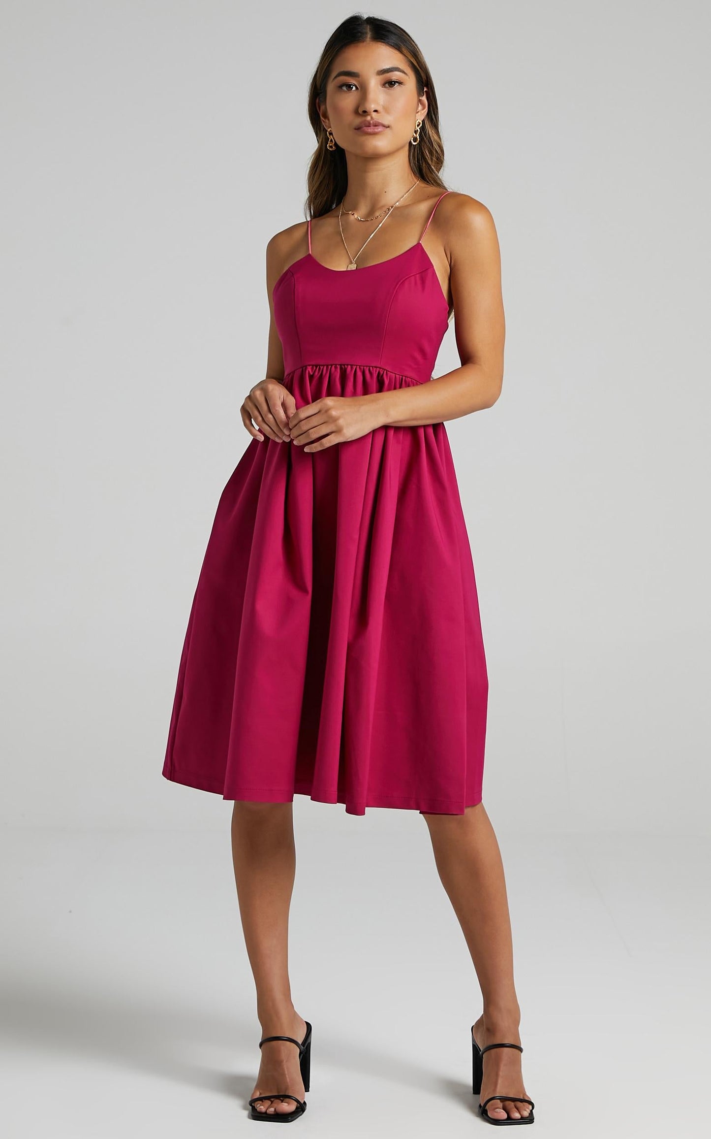 Wild Nights A-line Spaghetti Strap Dress in Magenta