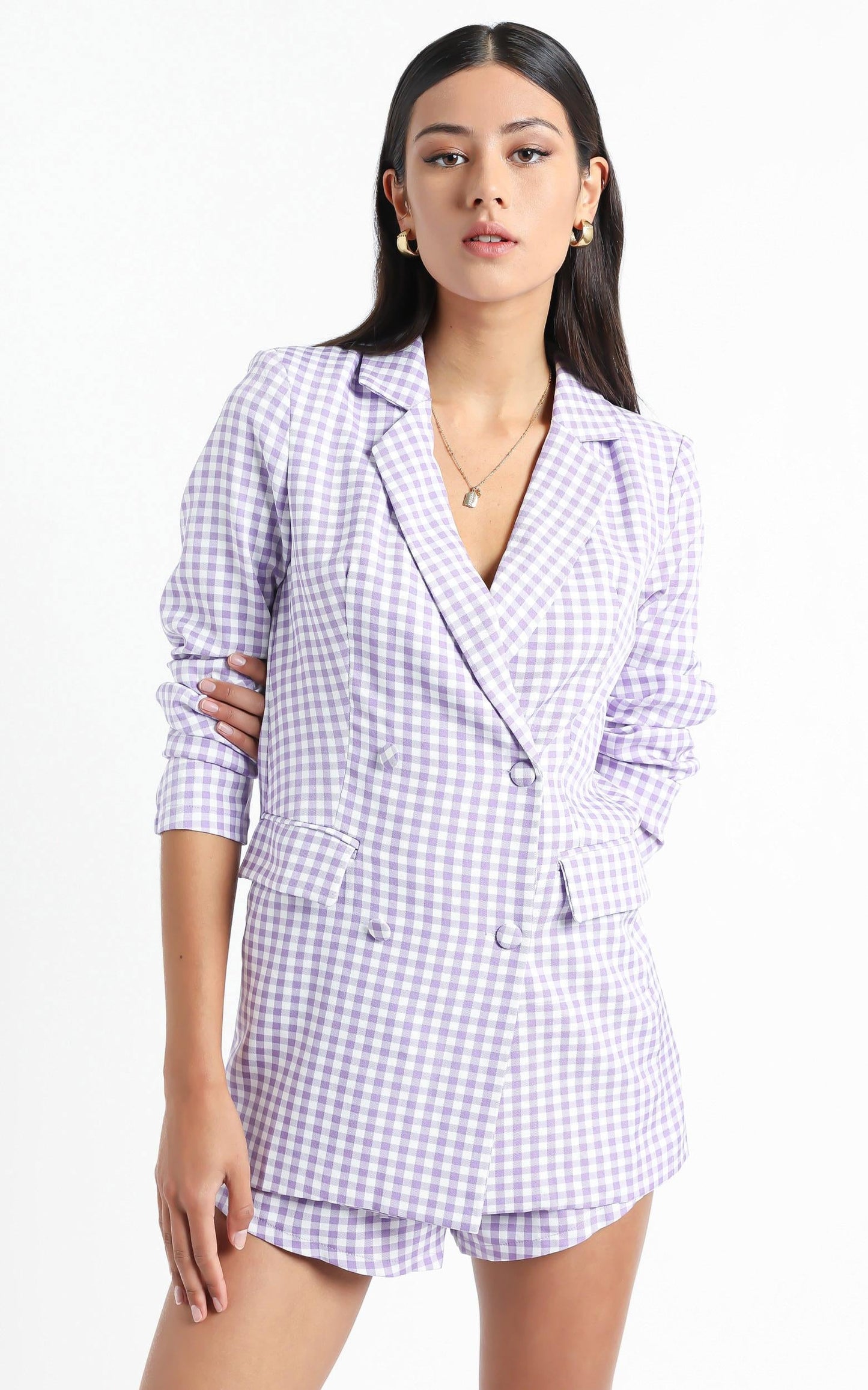 Quick To Win Blazer in Lilac Check