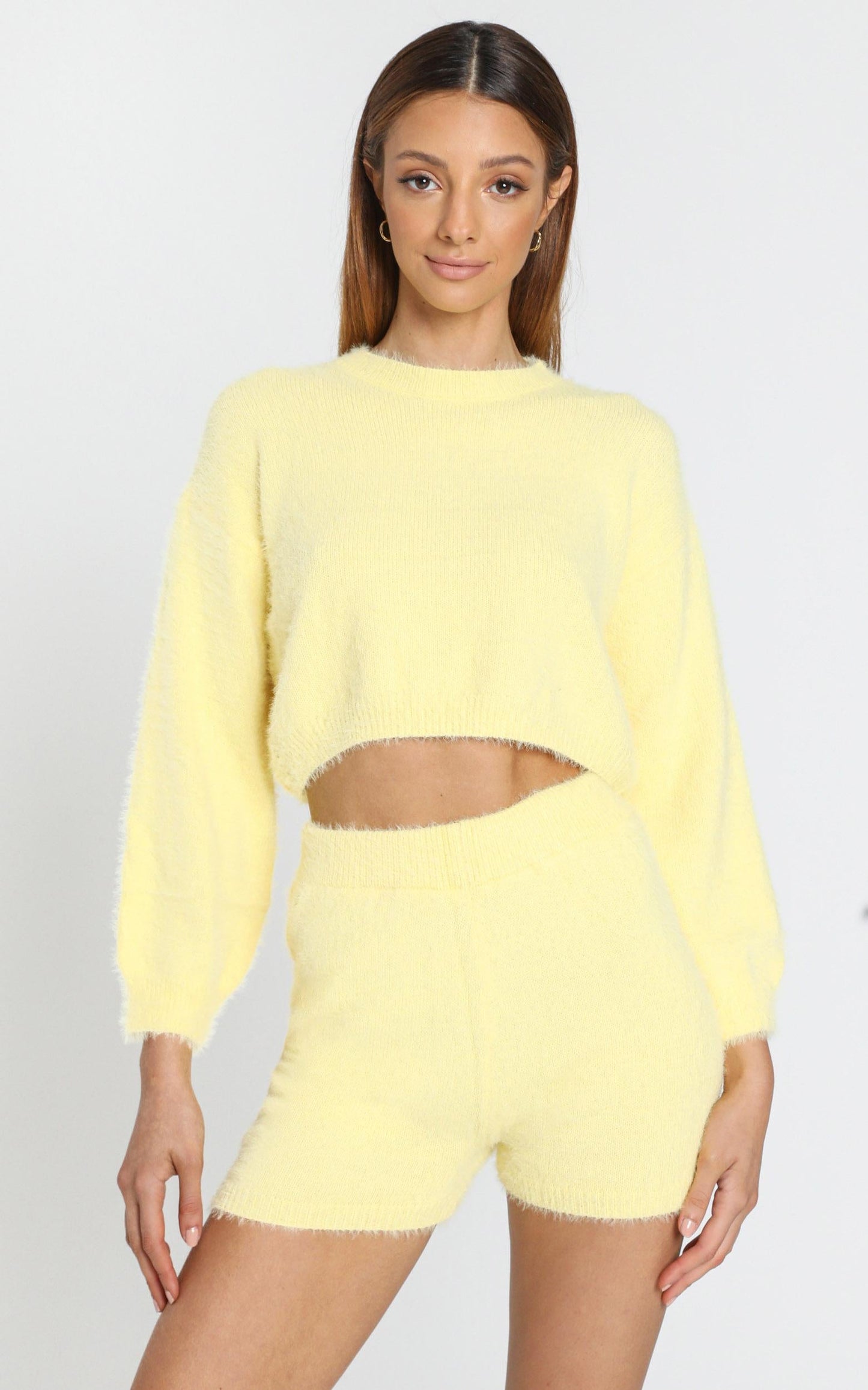 Loretta Fluffy Knit Two Piece Set in Yellow