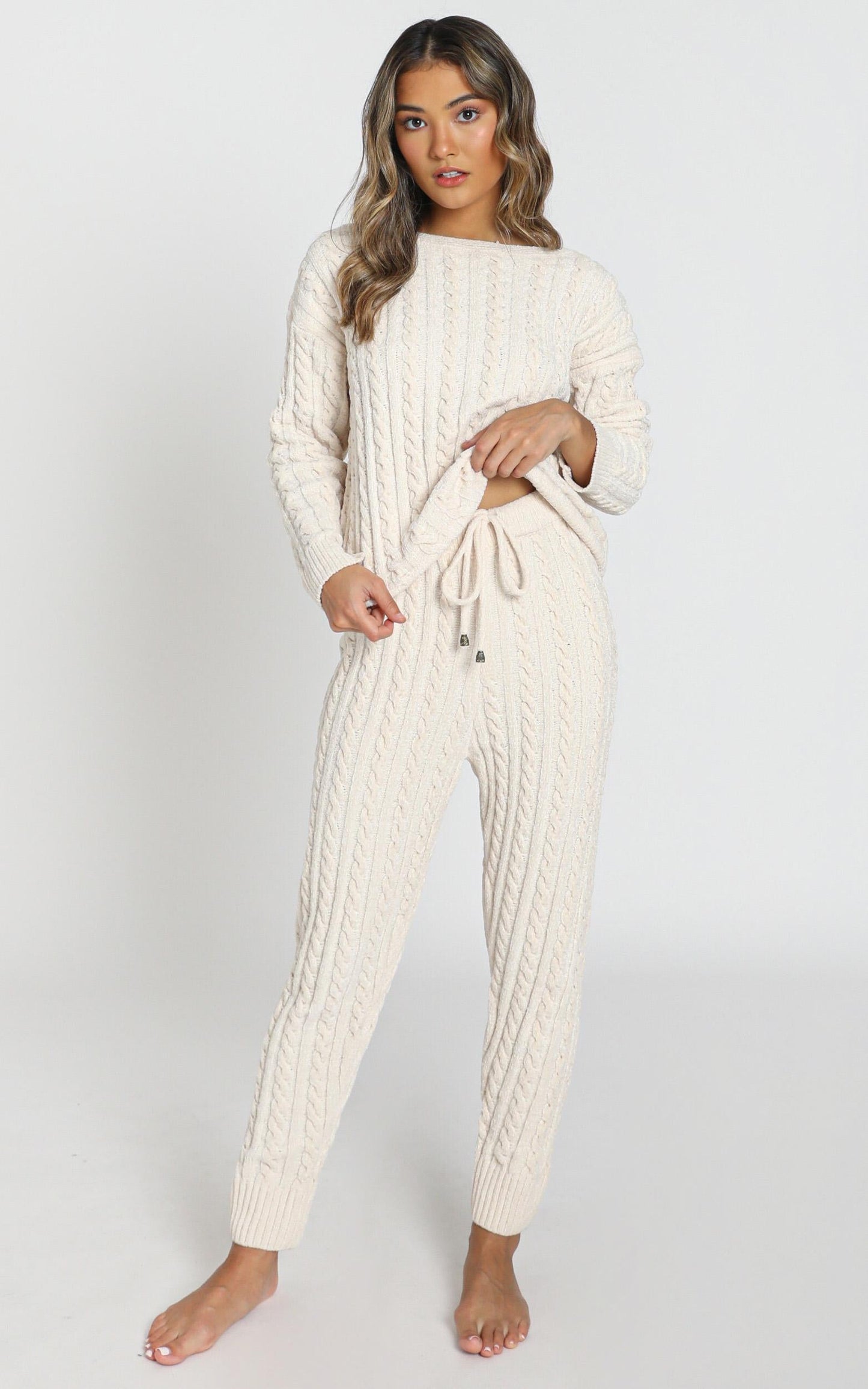 Iona Cable Knit Two Piece Set in cream