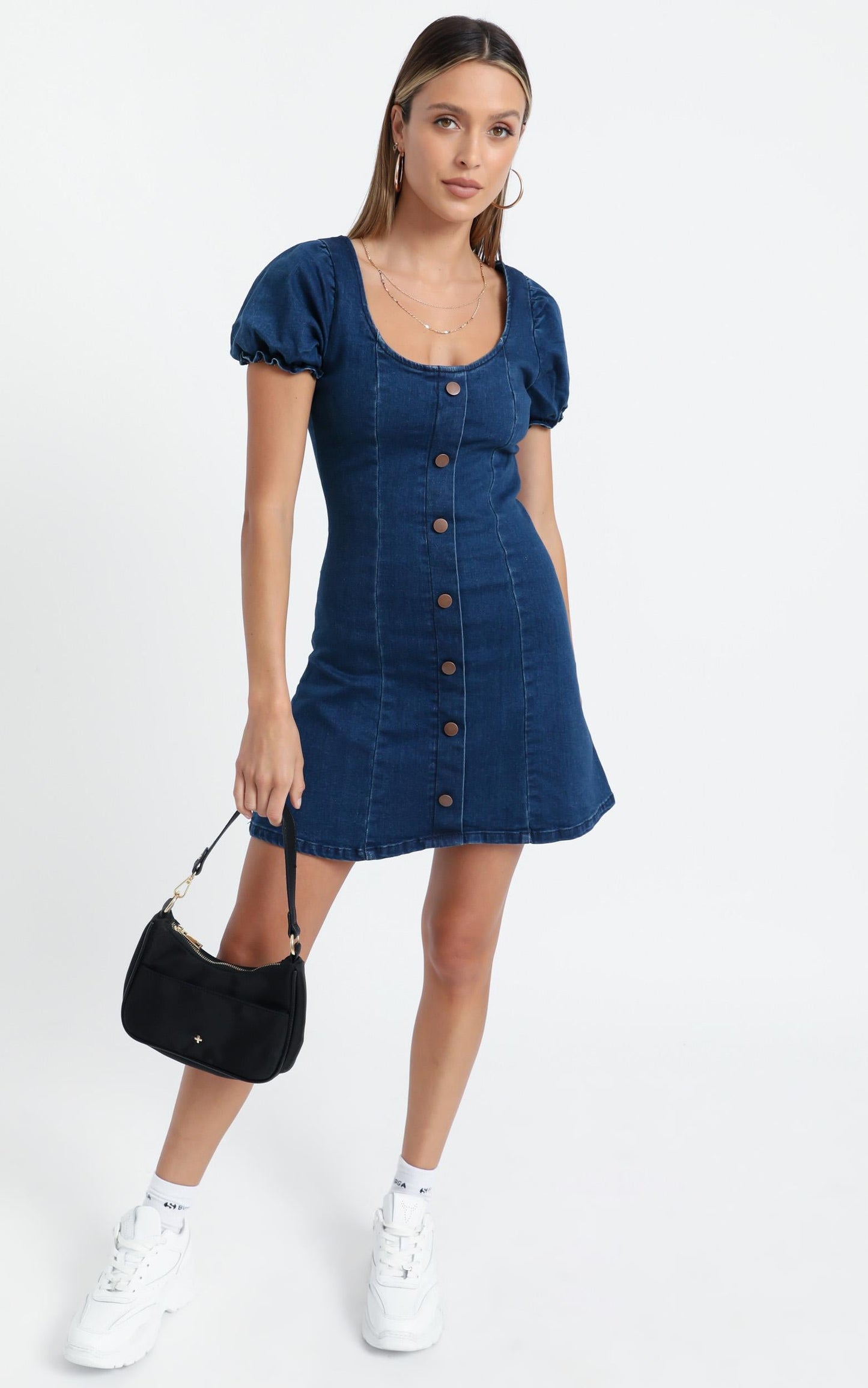 Not Yours Denim Dress In Dark Blue Wash
