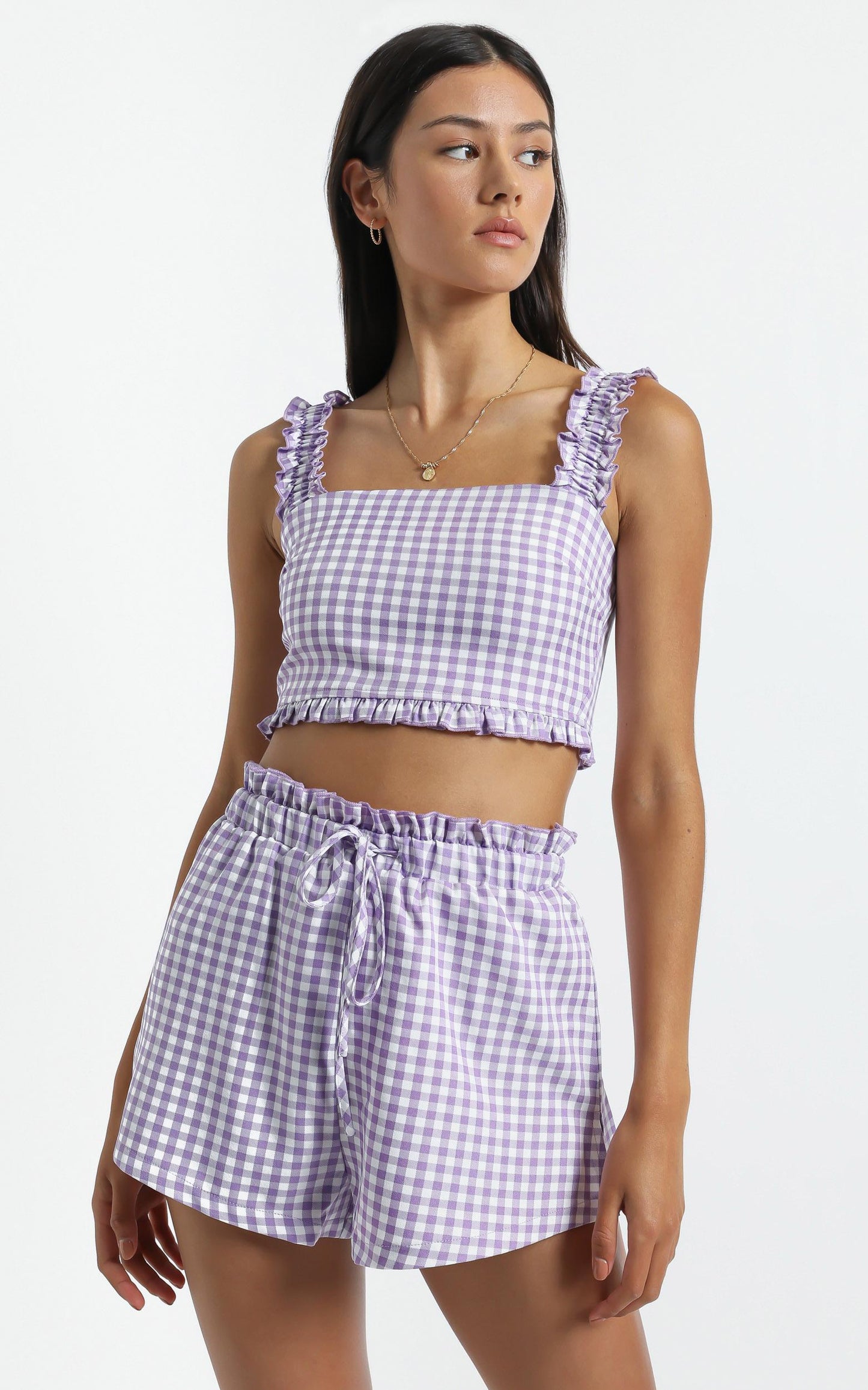 Trya Two Piece Set in Purple Check