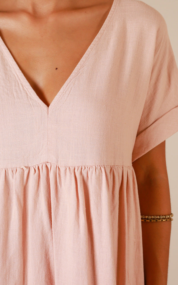 Way You Move Dress In Blush Linen Look