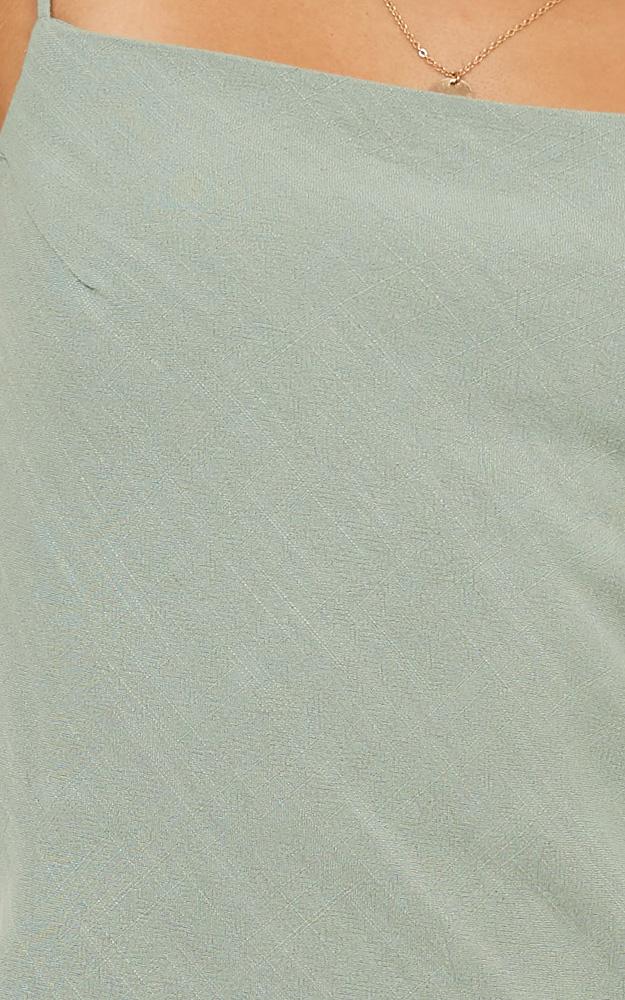 Take A Risk Dress In Sage Linen Look