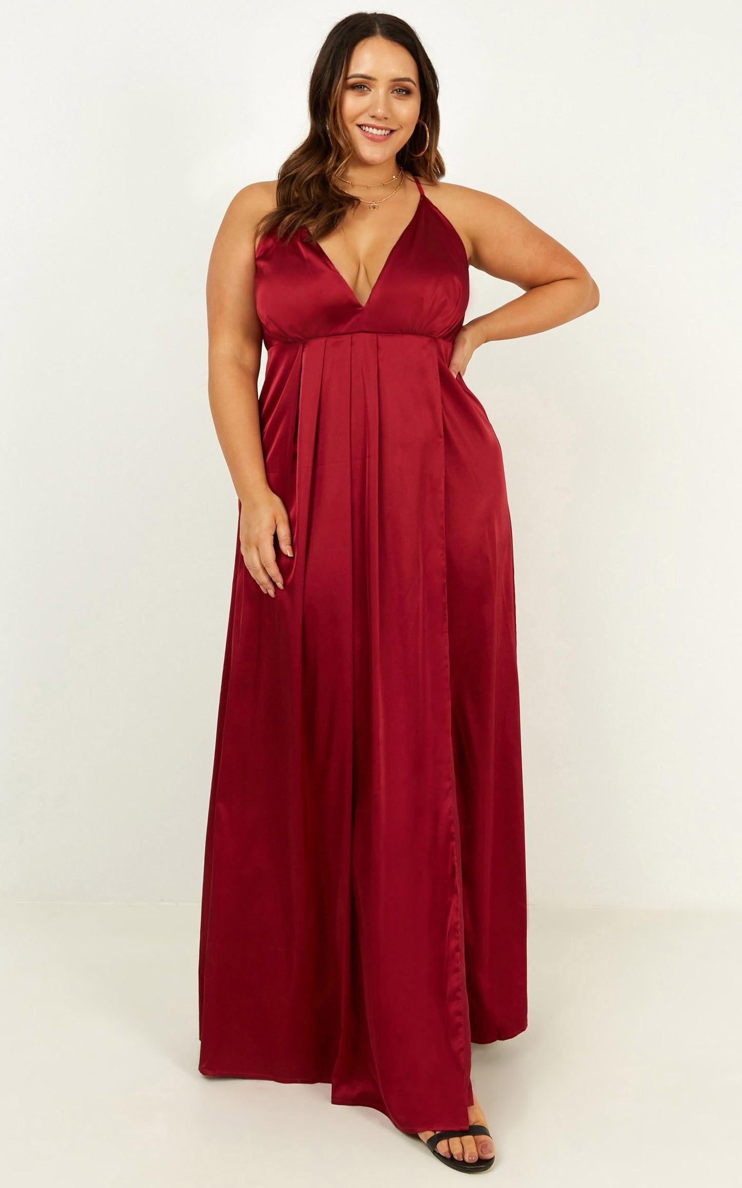 Wild Instinct Maxi Dress In Wine Satin