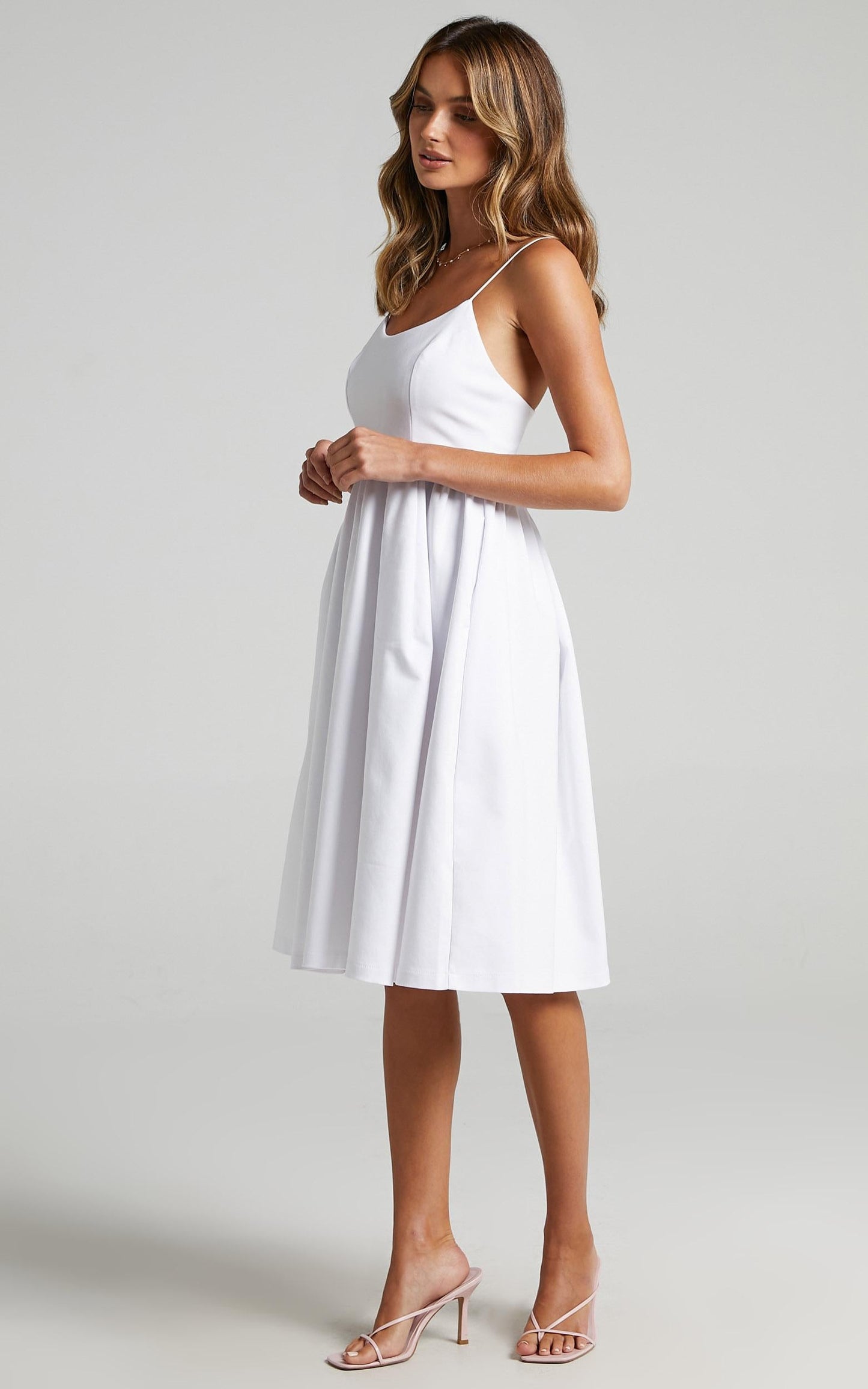 Wild Nights A-line Spaghetti Strap Dress in White