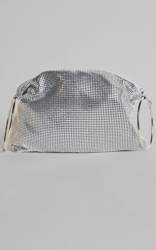 Prague Chain Mesh Ring Handle Handbag in Silver