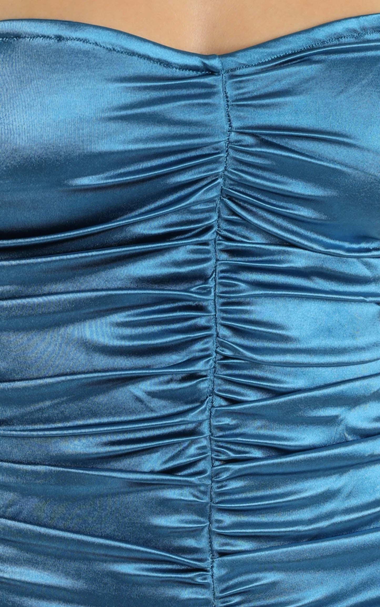 Felicity Ruched Mini Dress in Teal Satin
