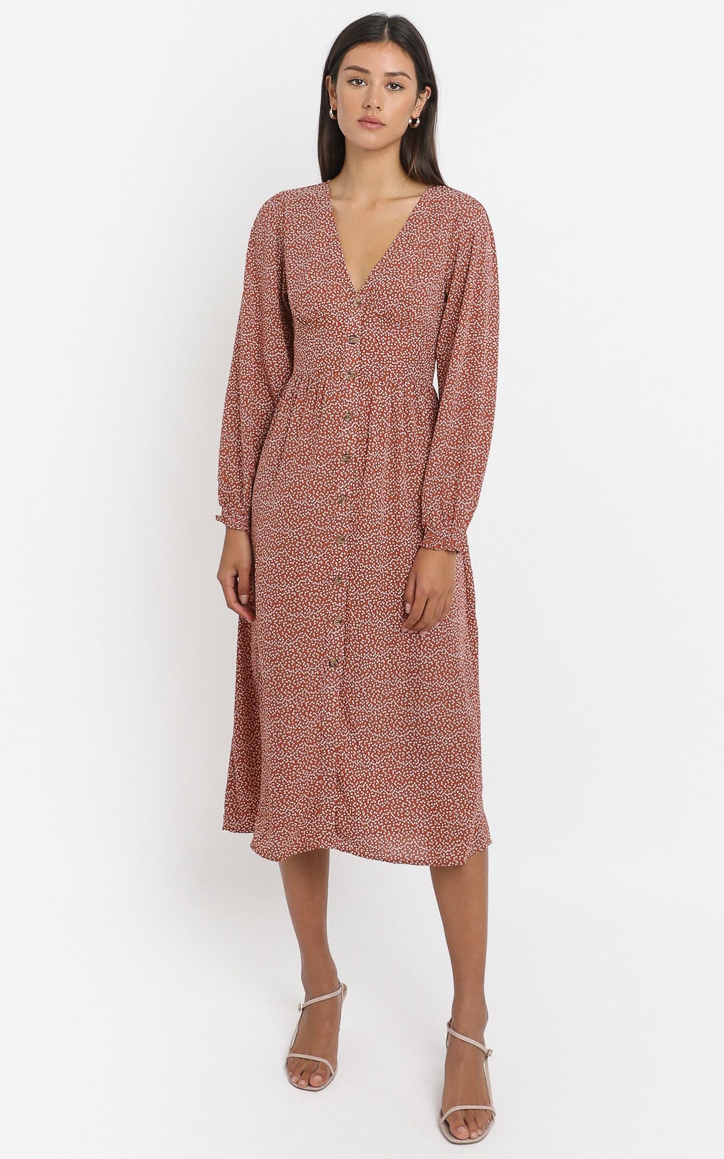 Matilde Dress in Rust Print